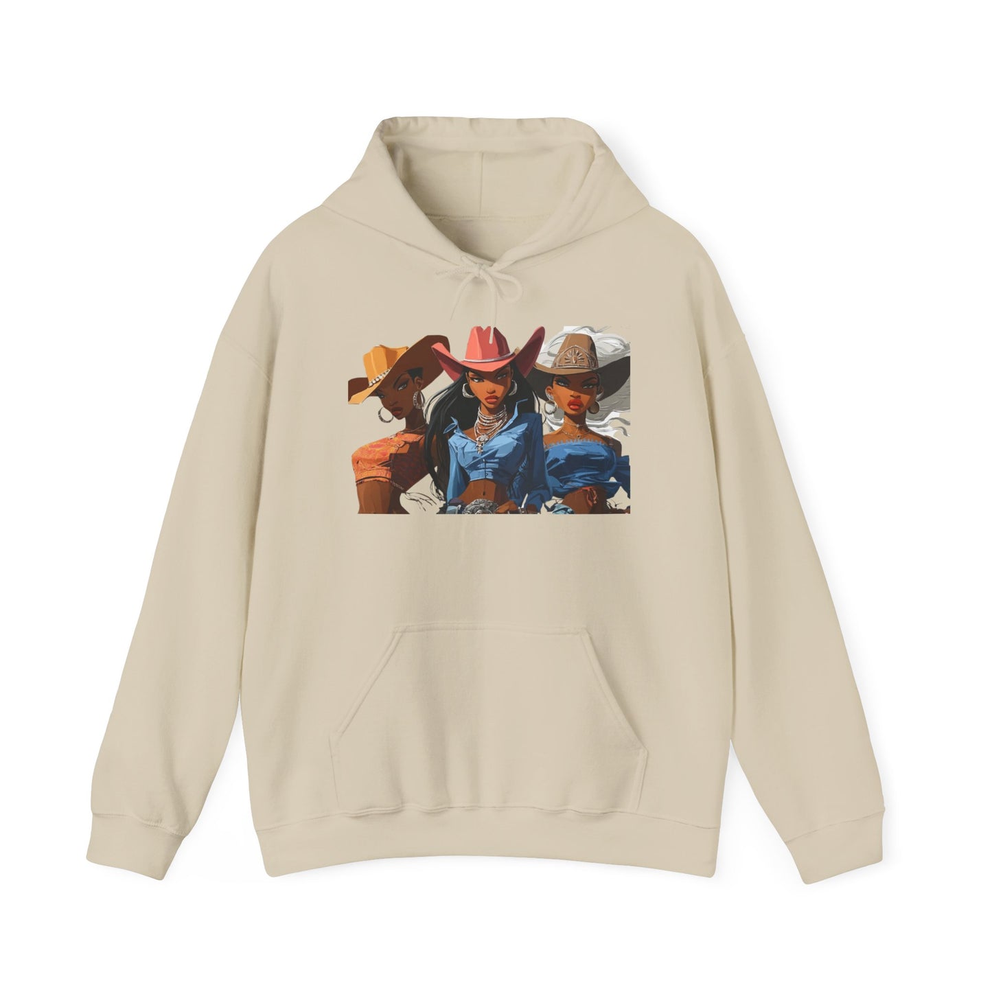 “Yeehaw & Unbothered” Trio Hoodie — Retro Western Cowgirl Graphic Sweatshirt