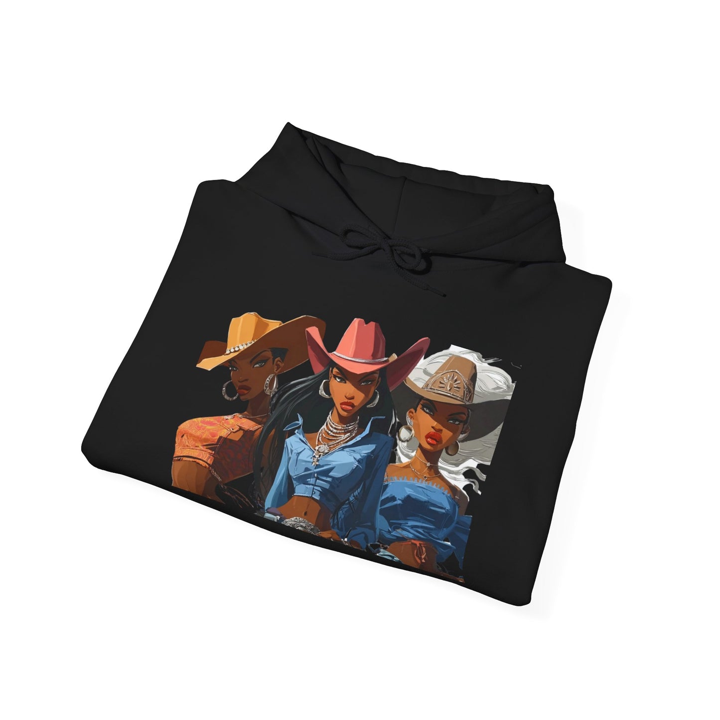 “Yeehaw & Unbothered” Trio Hoodie — Retro Western Cowgirl Graphic Sweatshirt
