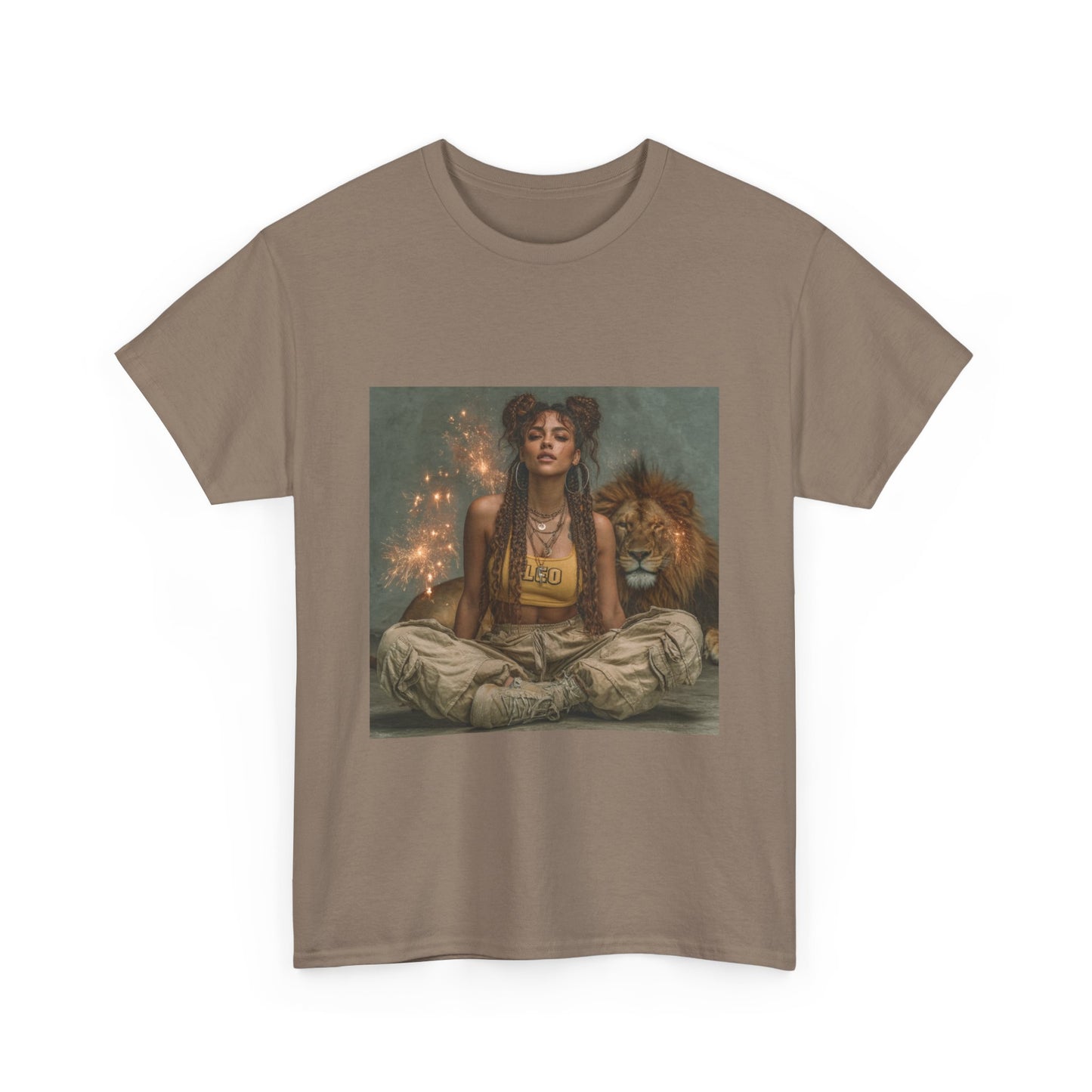 Leo Graphic Tee | Unisex Heavy Cotton T-Shirt for Yoga Lovers, Mindfulness, Gift for Her, Relaxation