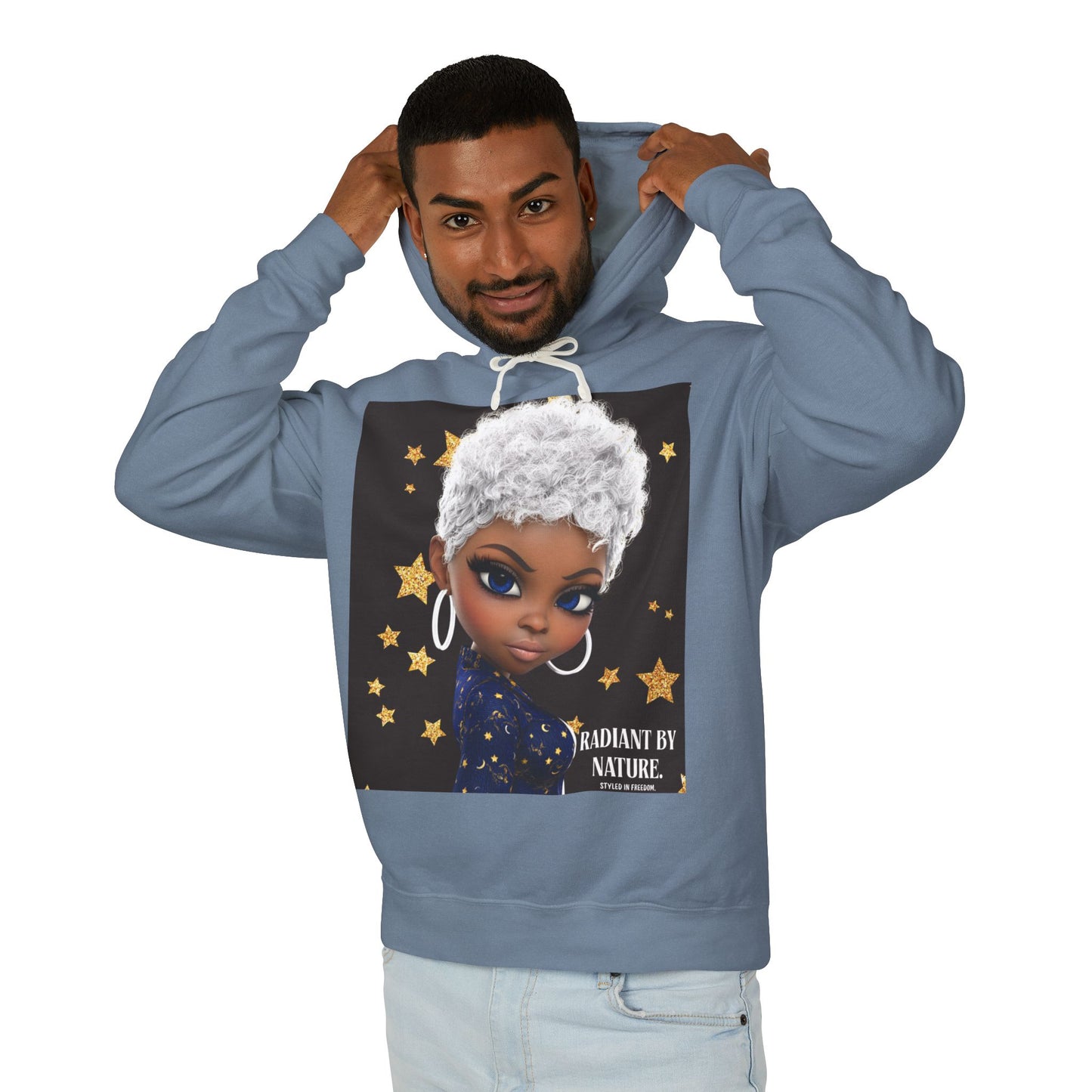 Radiant Me Chic Granny Portrait Hoodie — Cute Elderly Woman Illustration Sweatshirt