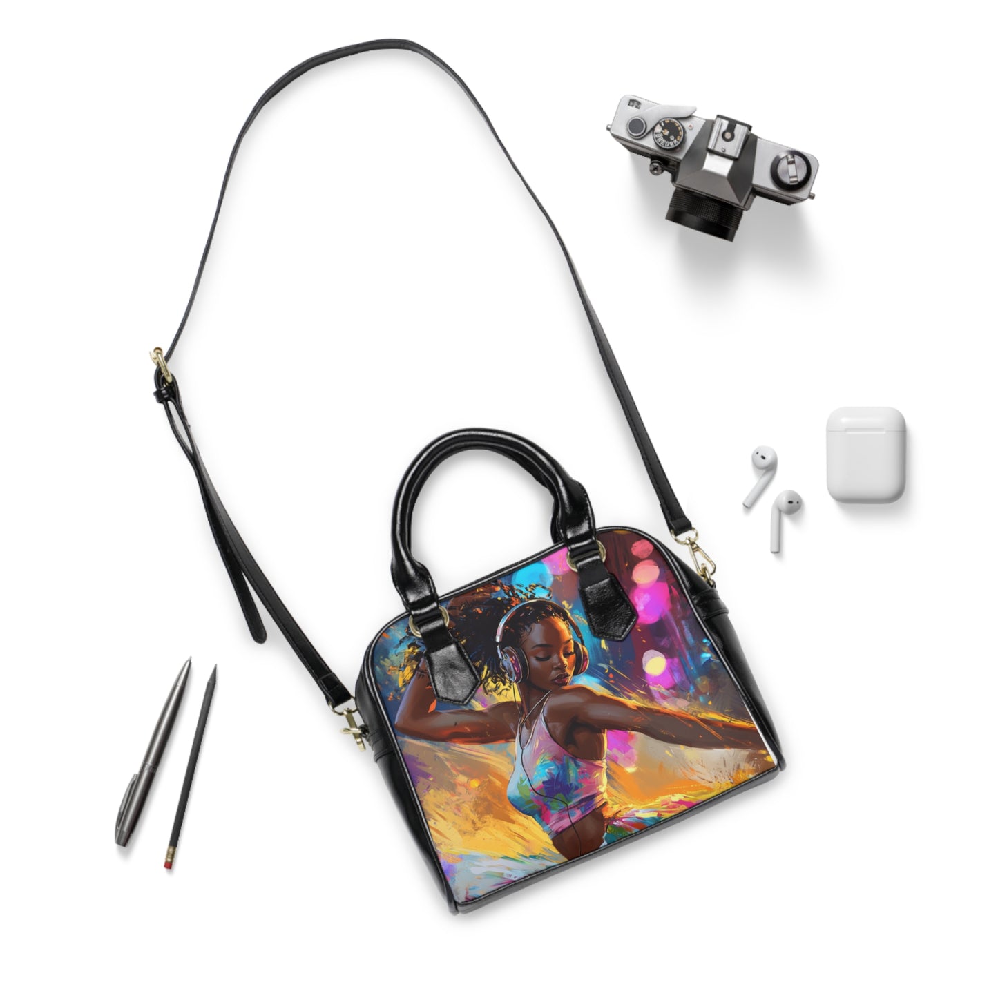 Destiny Shoulder Handbag — Colorful Dancing DJ Girl Print Shoulder Handbag