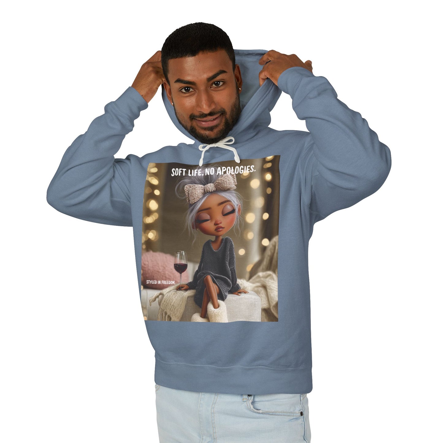 “Cheers to Me.” Hoodie — Relaxed Girl Illustration Sweatshirt