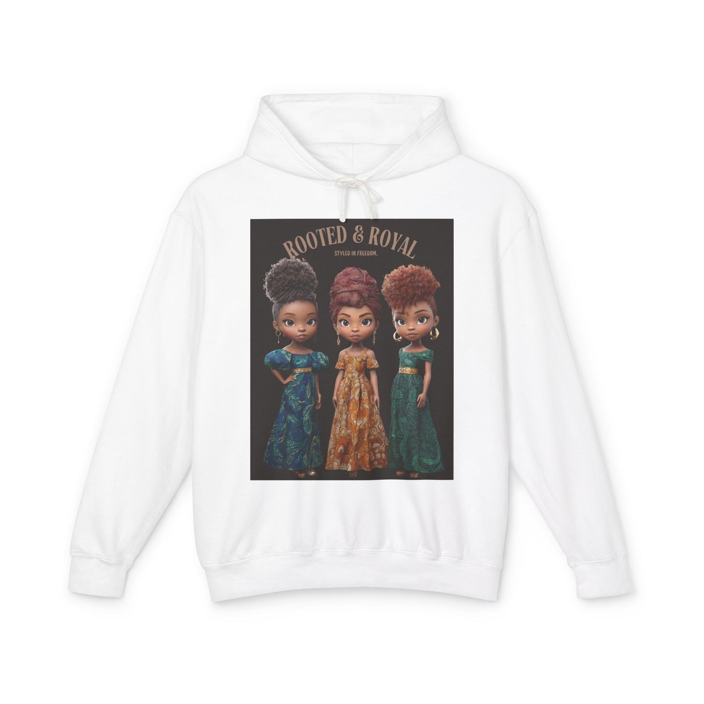 Rooted & Royal Girls Hoodie — Black Princess Trio Graphic Hooded Sweatshirt