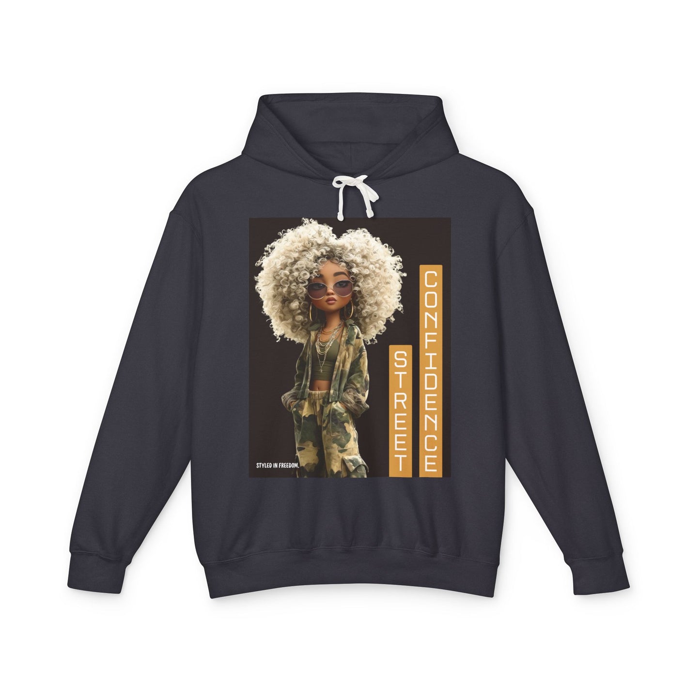 Street Confidence Hoodie — Afro Puff Camouflage Graphic Hooded Sweatshirt