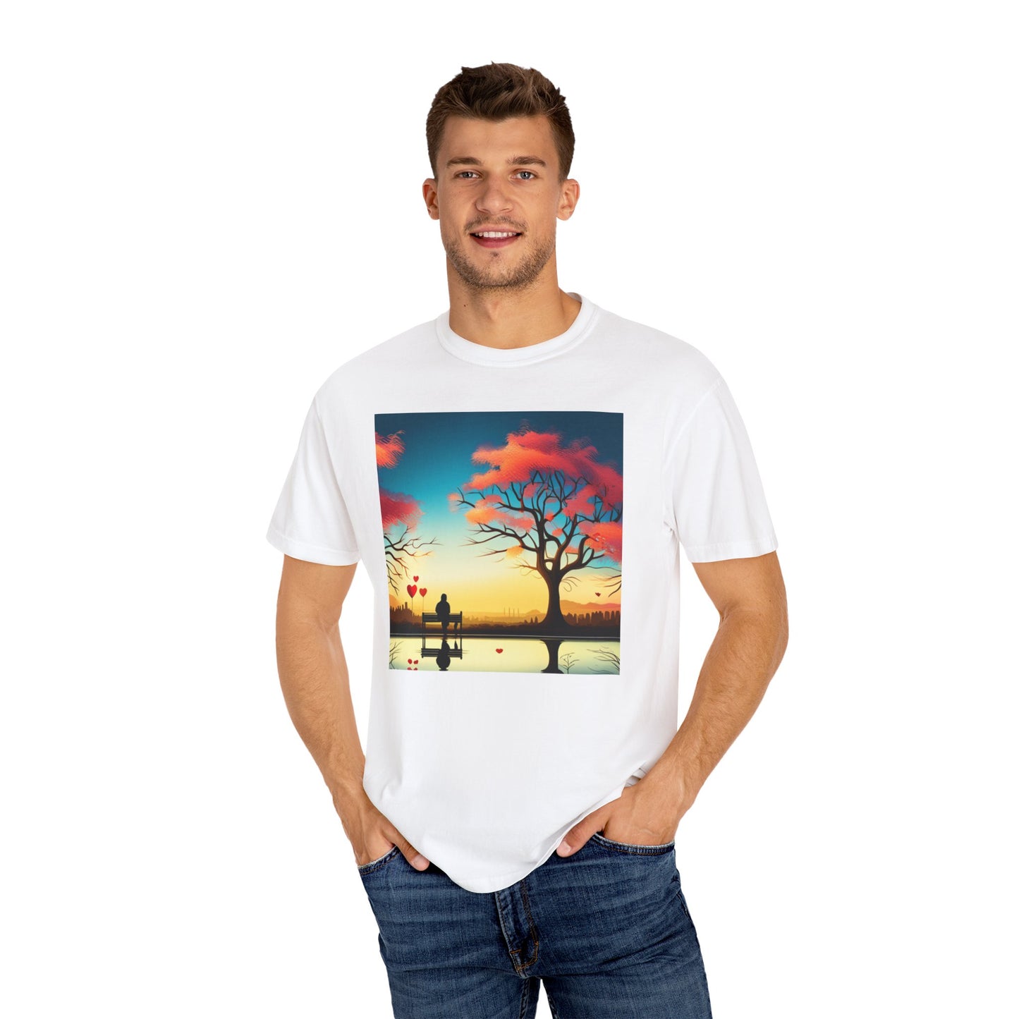 Unisex Lady on Bench Valentine T-shirt