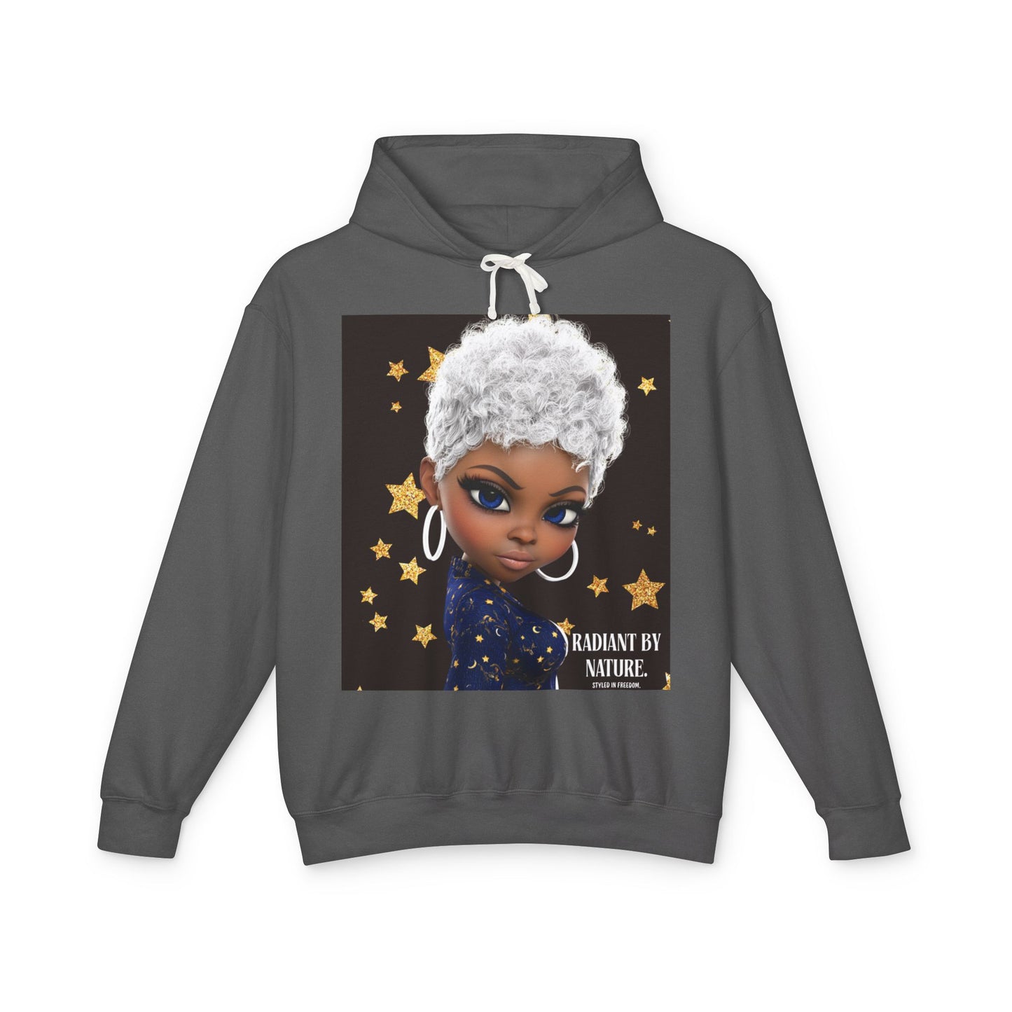 Radiant Me Chic Granny Portrait Hoodie — Cute Elderly Woman Illustration Sweatshirt