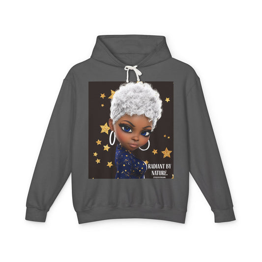 Radiant Me Chic Granny Portrait Hoodie — Cute Elderly Woman Illustration Sweatshirt