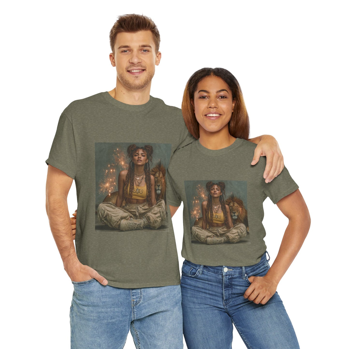 Leo Graphic Tee | Unisex Heavy Cotton T-Shirt for Yoga Lovers, Mindfulness, Gift for Her, Relaxation