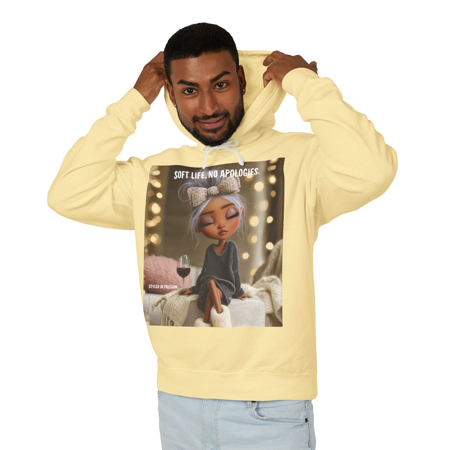 “Cheers to Me.” Hoodie — Relaxed Girl Illustration Sweatshirt