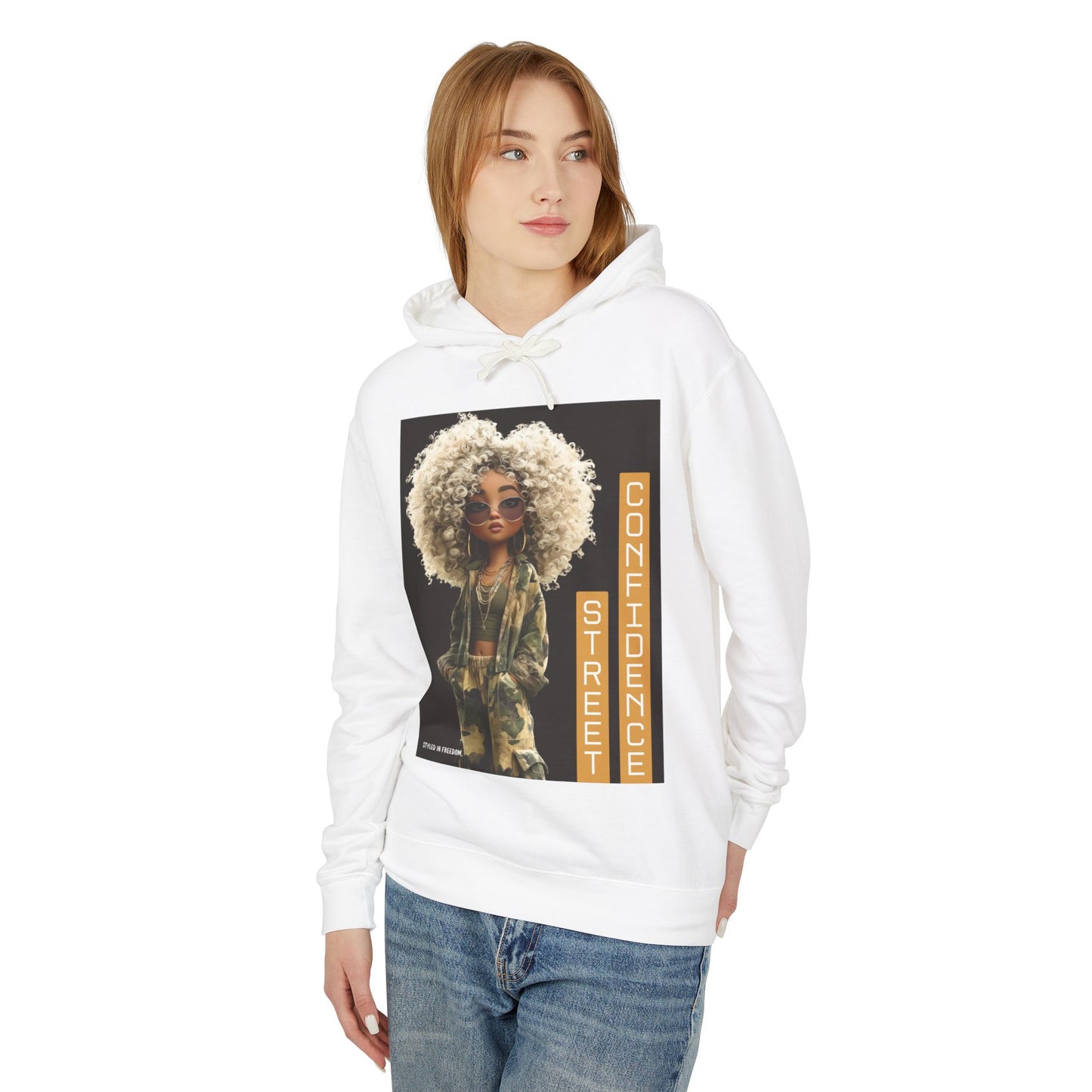 Street Confidence Hoodie — Afro Puff Camouflage Graphic Hooded Sweatshirt