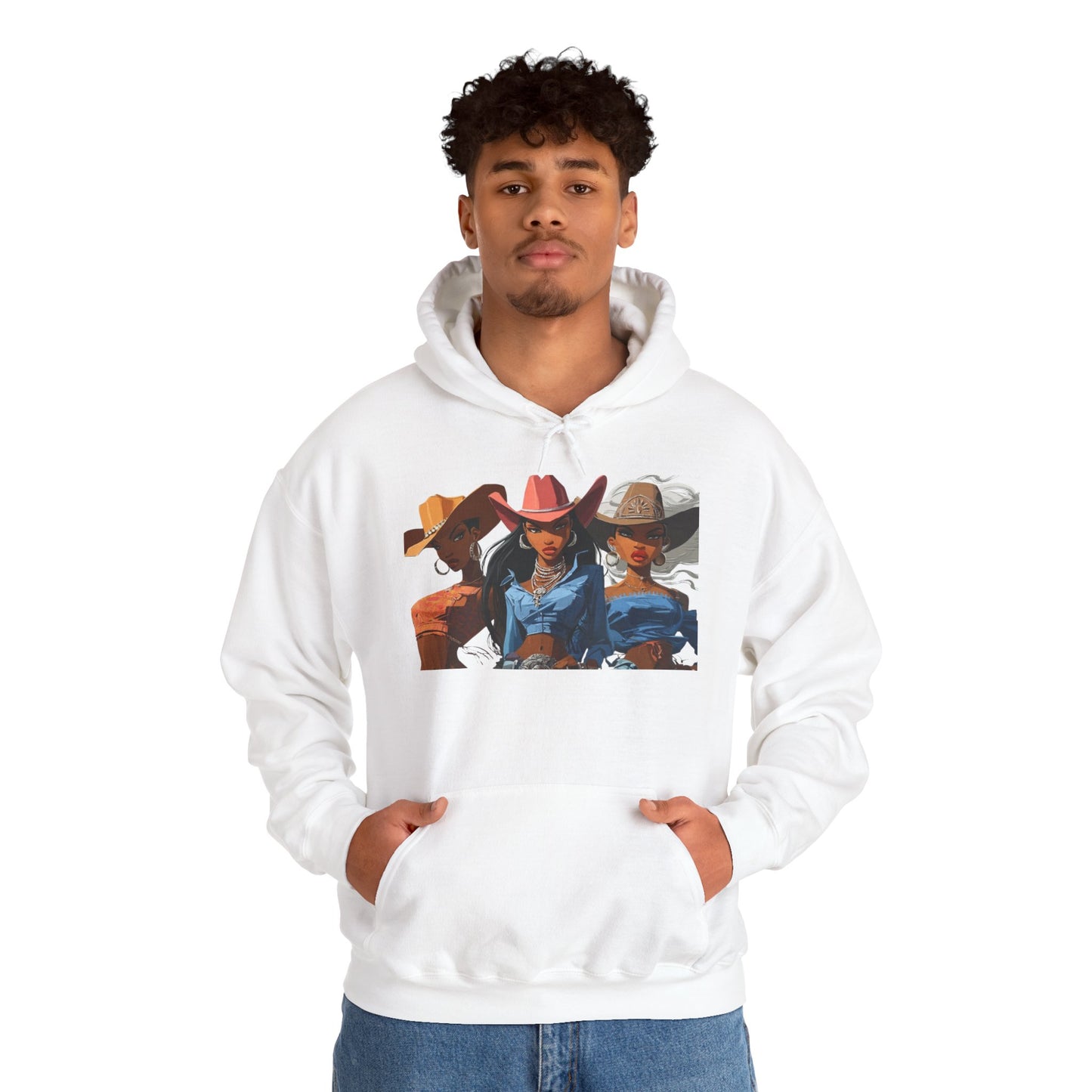 “Yeehaw & Unbothered” Trio Hoodie — Retro Western Cowgirl Graphic Sweatshirt