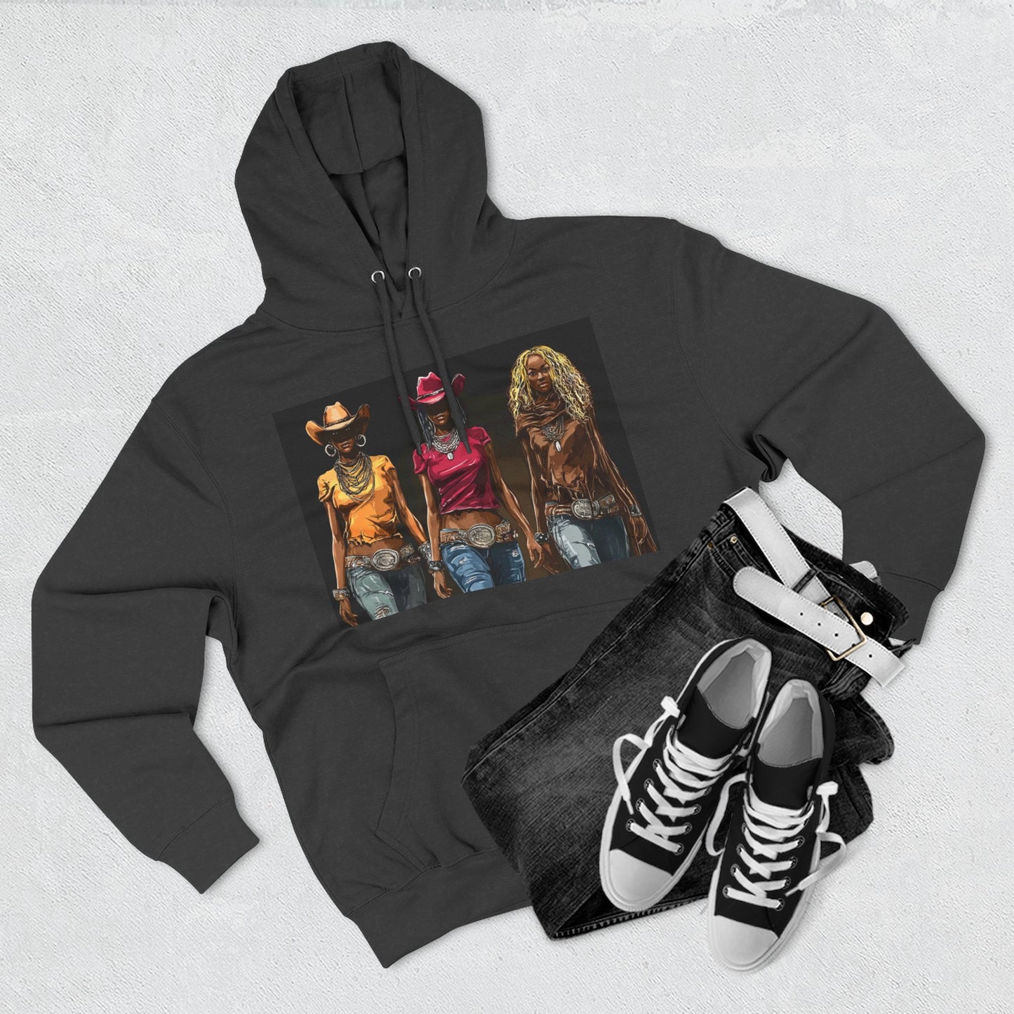 “Western Reign” Hoodie — Edgy Cowgirl Portraits Graphic Sweatshirt
