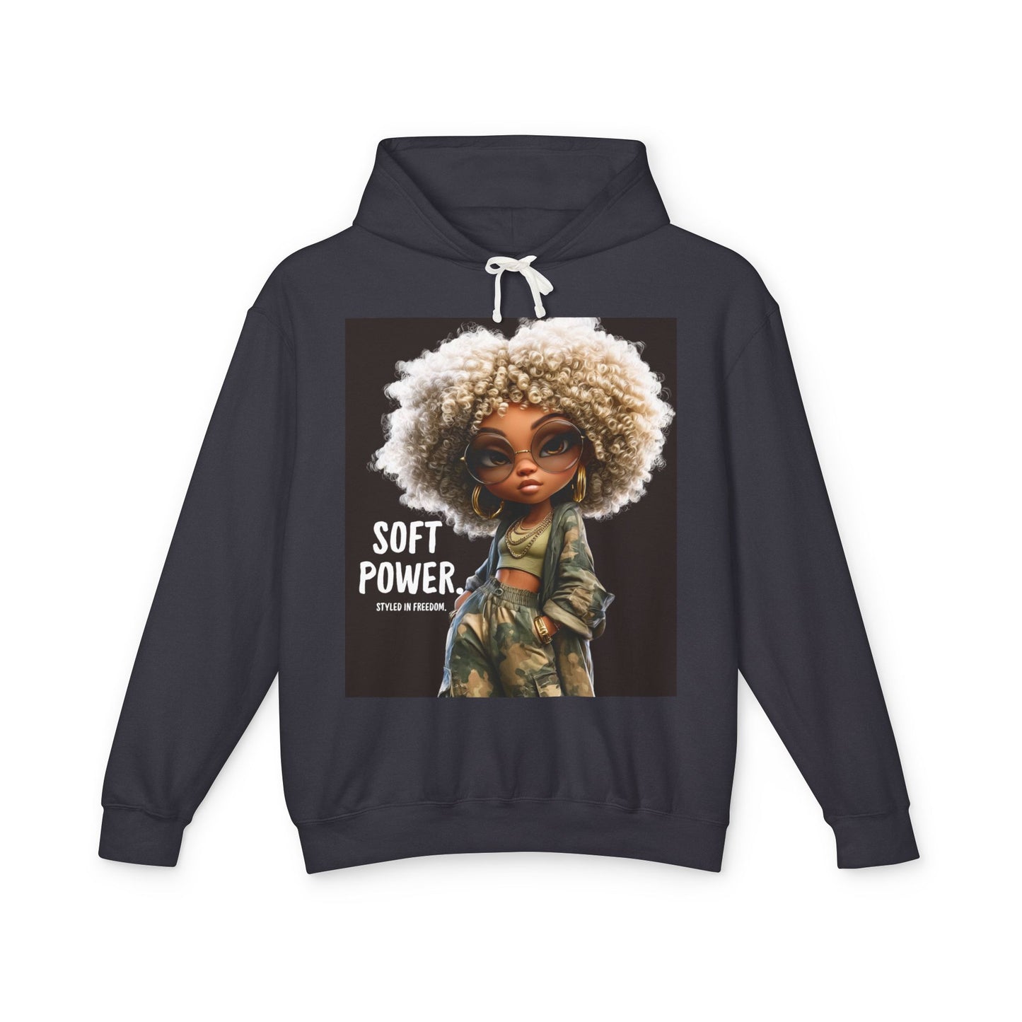 LIMITED EDITION | Camo Cool-girl Presence Doll Hoodie — Cute Curly Hair Art Pullover
