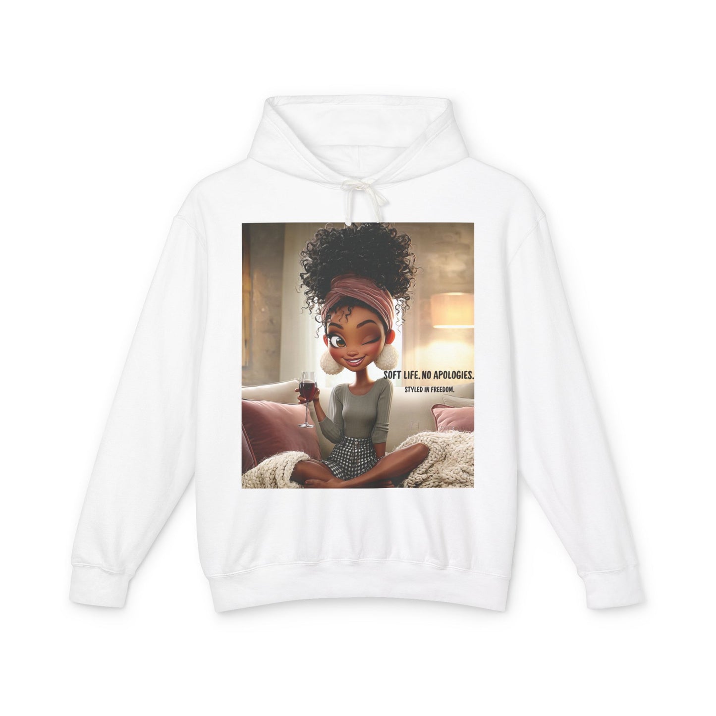 “Soft Life, No Apologies.” Hoodie — Cute Relaxing Cartoon Sweatshirt