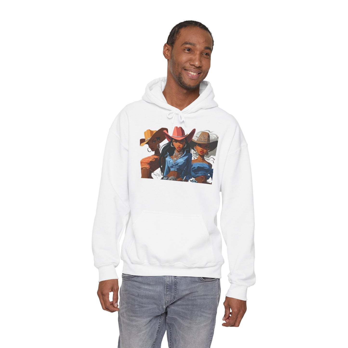 “Yeehaw & Unbothered” Trio Hoodie — Retro Western Cowgirl Graphic Sweatshirt