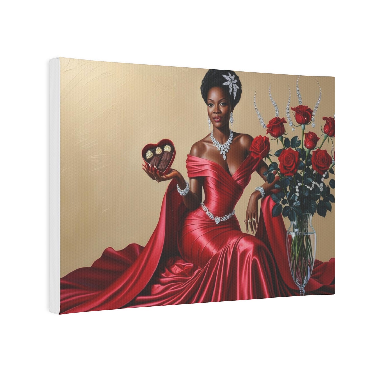 Elegant Canvas Photo Tile - Romantic Art Piece with Roses and Red Dress