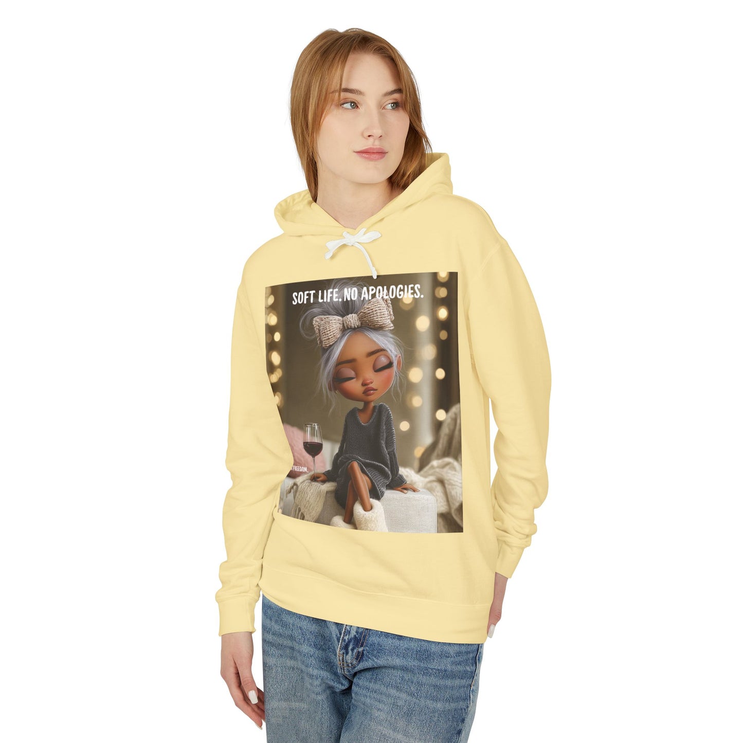 “Cheers to Me.” Hoodie — Relaxed Girl Illustration Sweatshirt