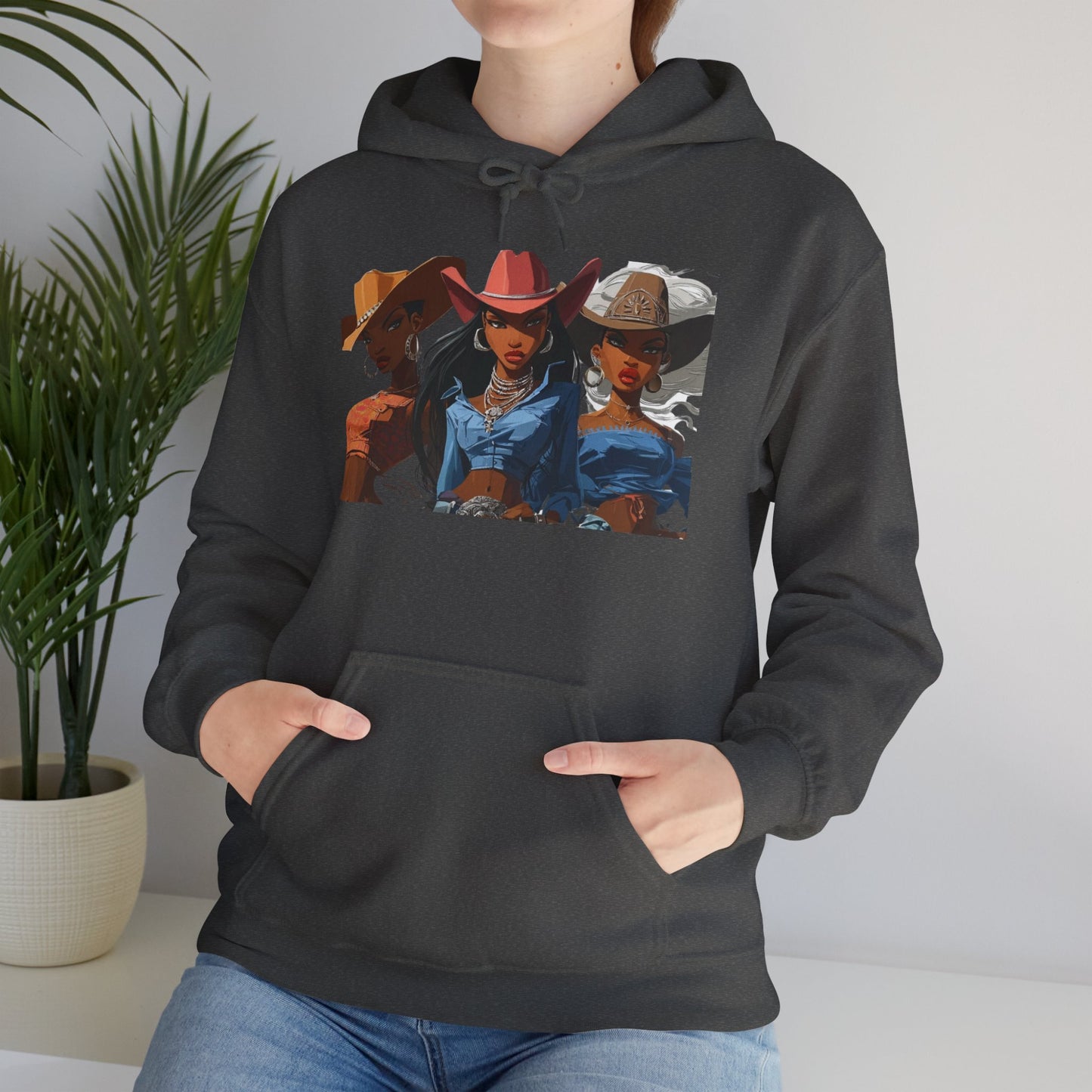 “Yeehaw & Unbothered” Trio Hoodie — Retro Western Cowgirl Graphic Sweatshirt