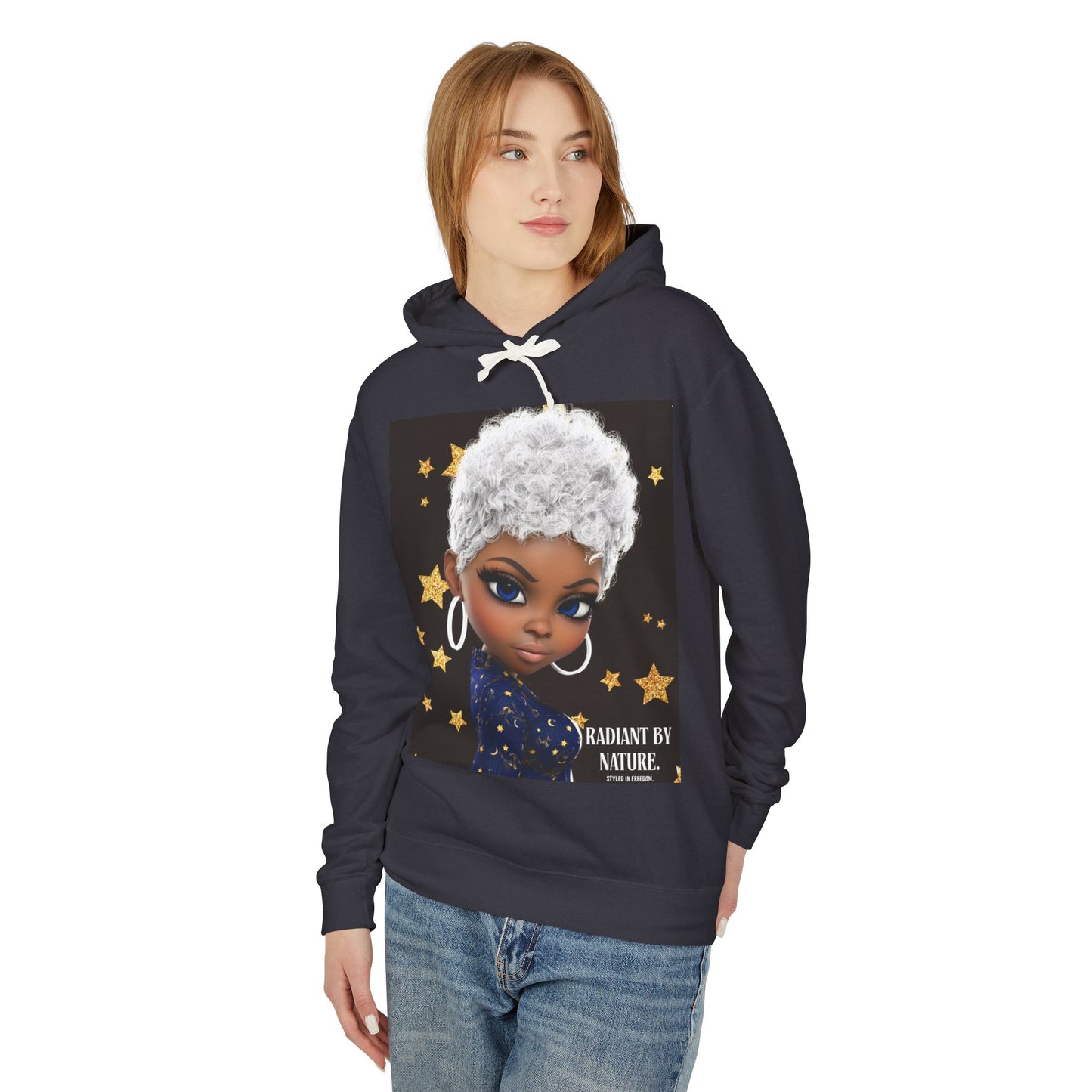 Radiant Me Chic Granny Portrait Hoodie — Cute Elderly Woman Illustration Sweatshirt