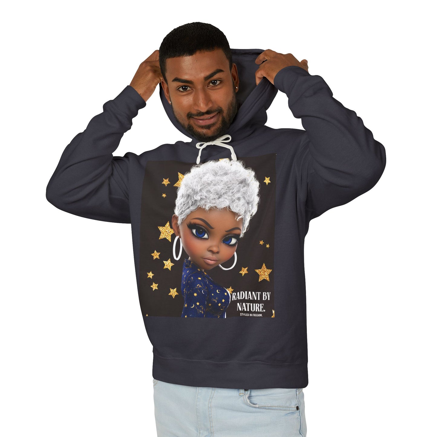 Radiant Me Chic Granny Portrait Hoodie — Cute Elderly Woman Illustration Sweatshirt