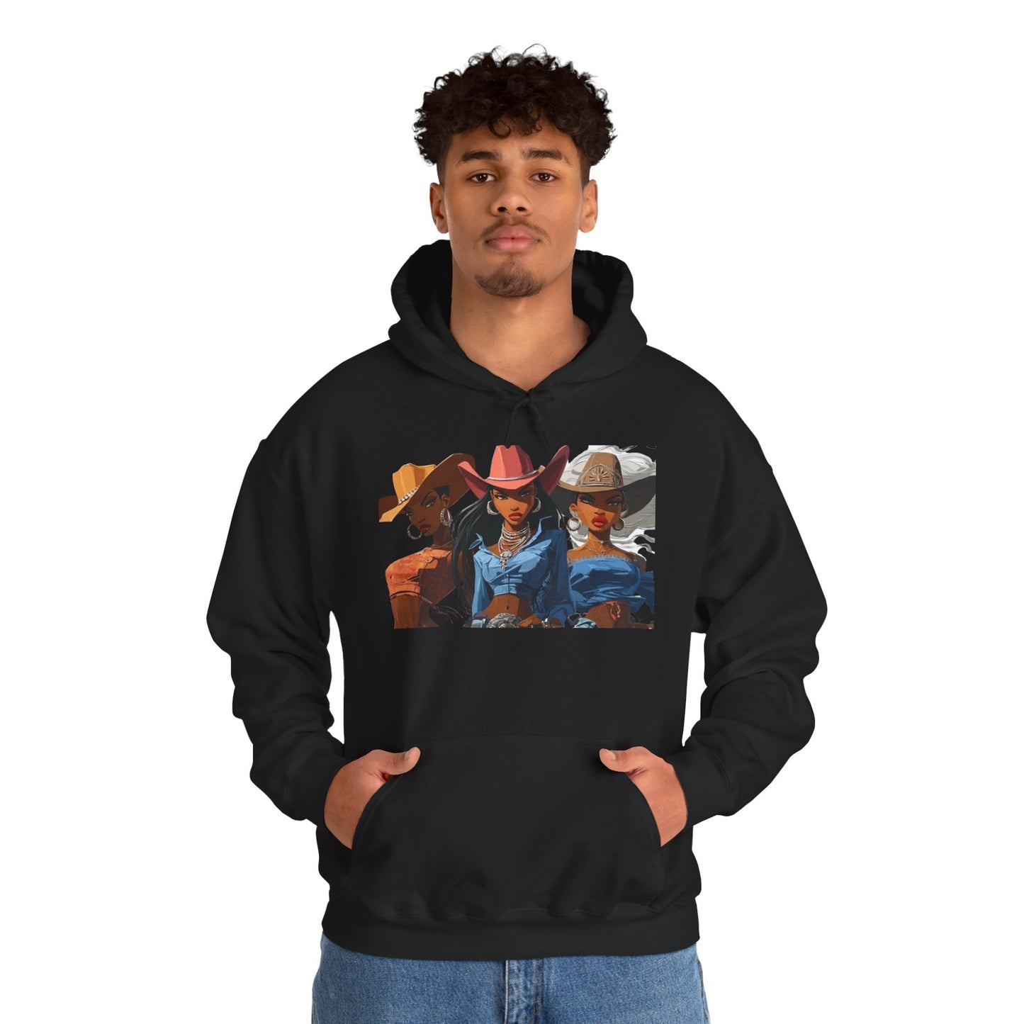 “Yeehaw & Unbothered” Trio Hoodie — Retro Western Cowgirl Graphic Sweatshirt