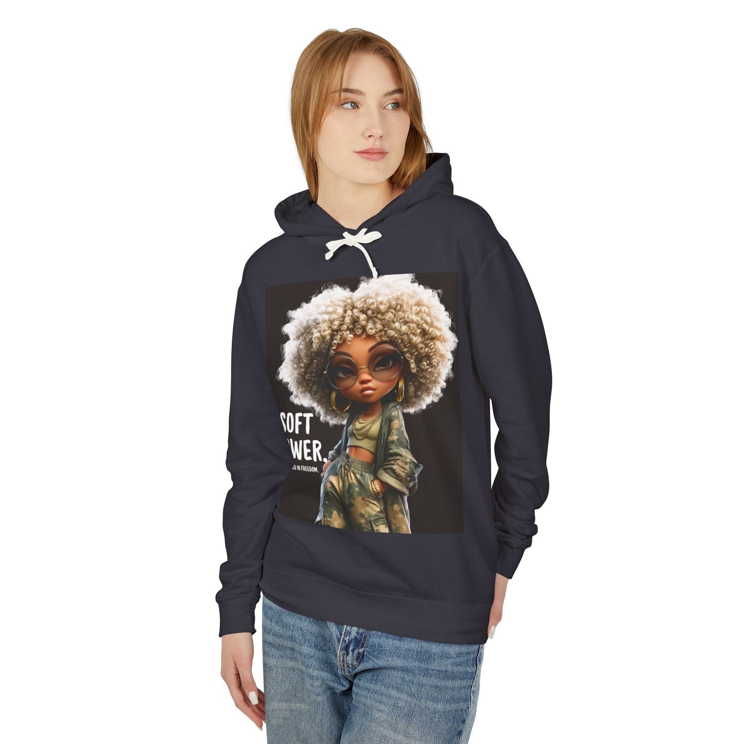 LIMITED EDITION | Camo Cool-girl Presence Doll Hoodie — Cute Curly Hair Art Pullover