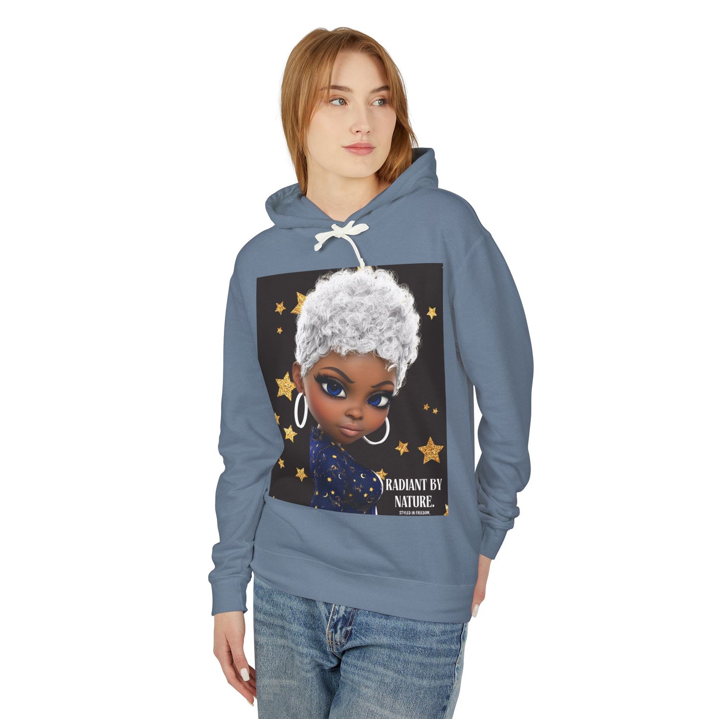 Radiant Me Chic Granny Portrait Hoodie — Cute Elderly Woman Illustration Sweatshirt
