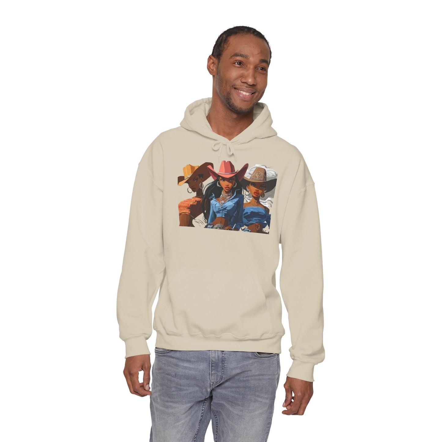 “Yeehaw & Unbothered” Trio Hoodie — Retro Western Cowgirl Graphic Sweatshirt