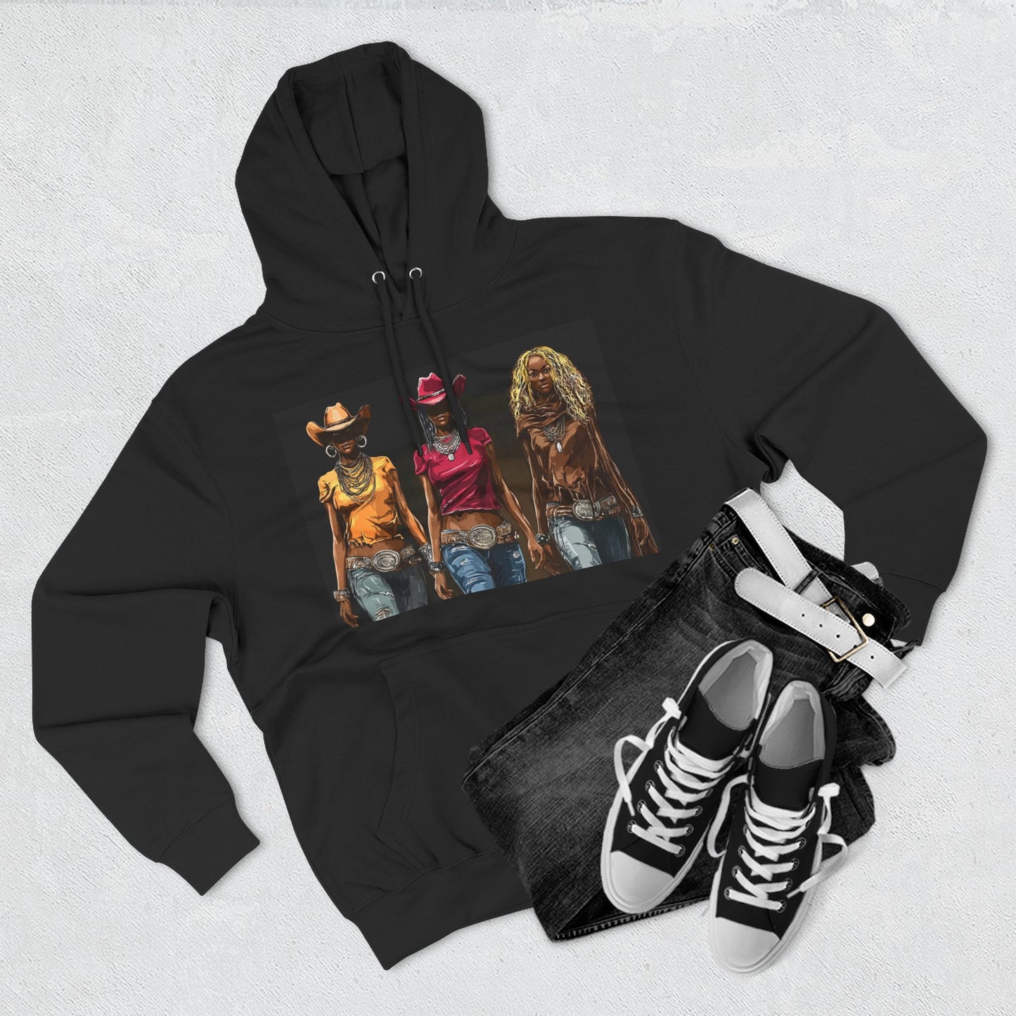 “Western Reign” Hoodie — Edgy Cowgirl Portraits Graphic Sweatshirt