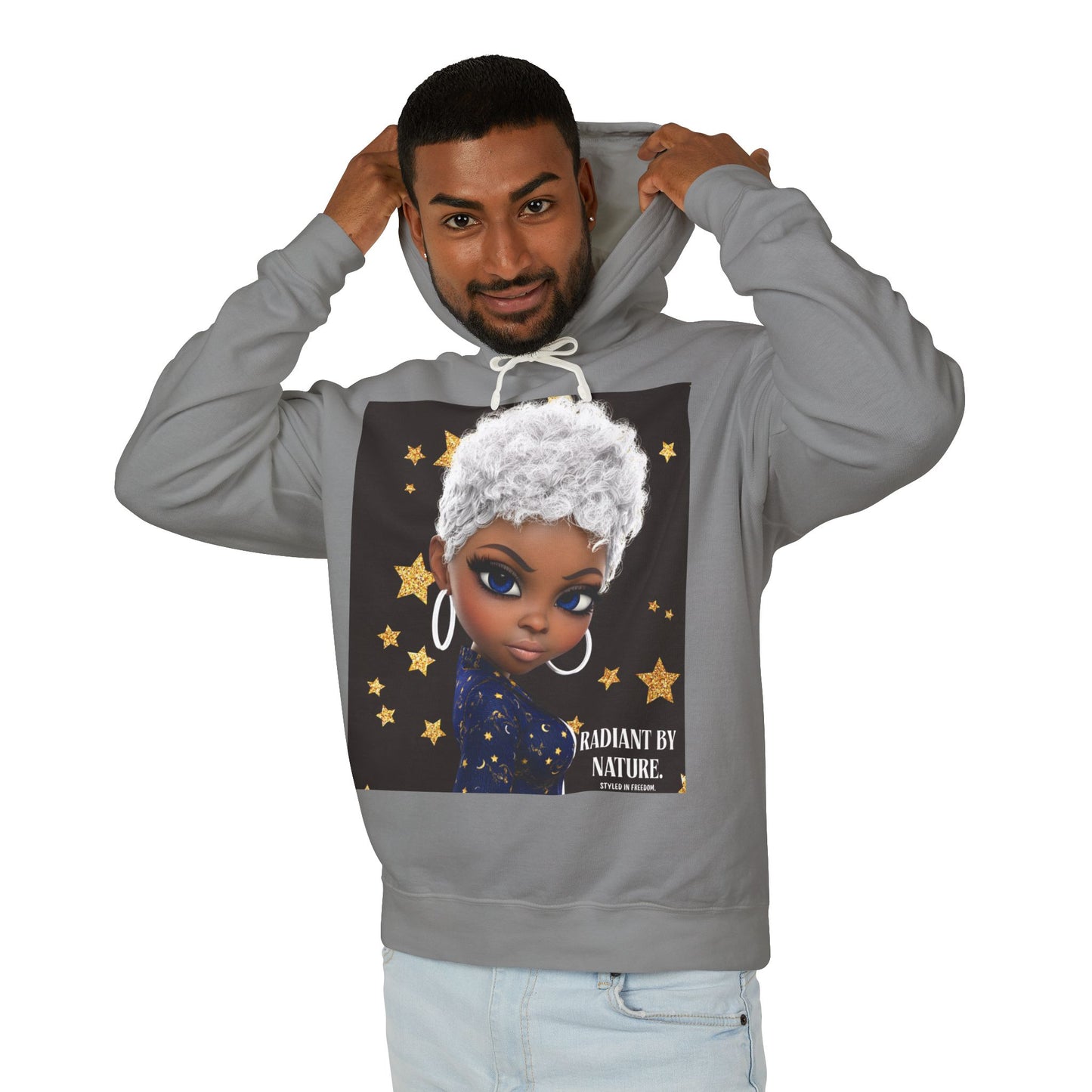 Radiant Me Chic Granny Portrait Hoodie — Cute Elderly Woman Illustration Sweatshirt