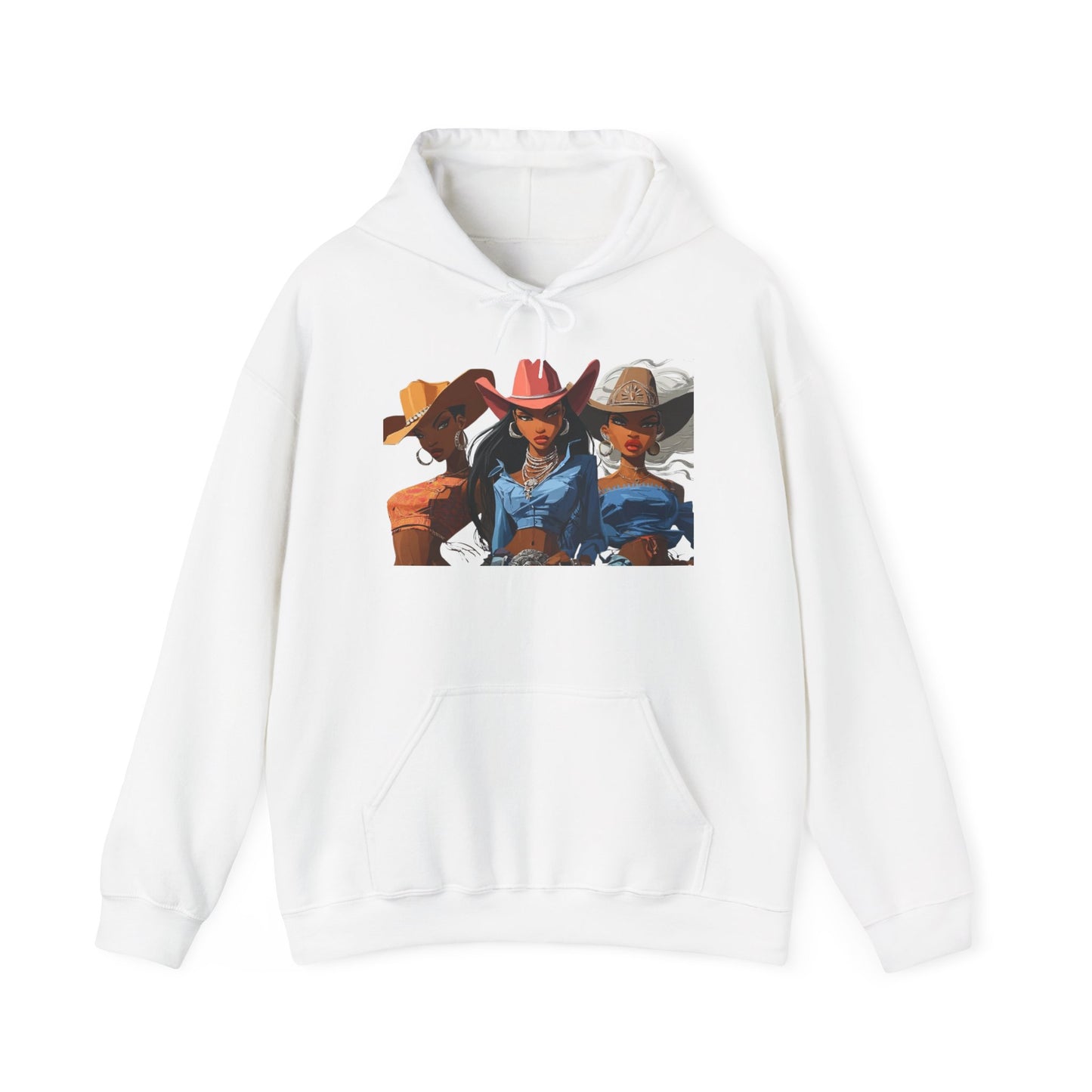 “Yeehaw & Unbothered” Trio Hoodie — Retro Western Cowgirl Graphic Sweatshirt