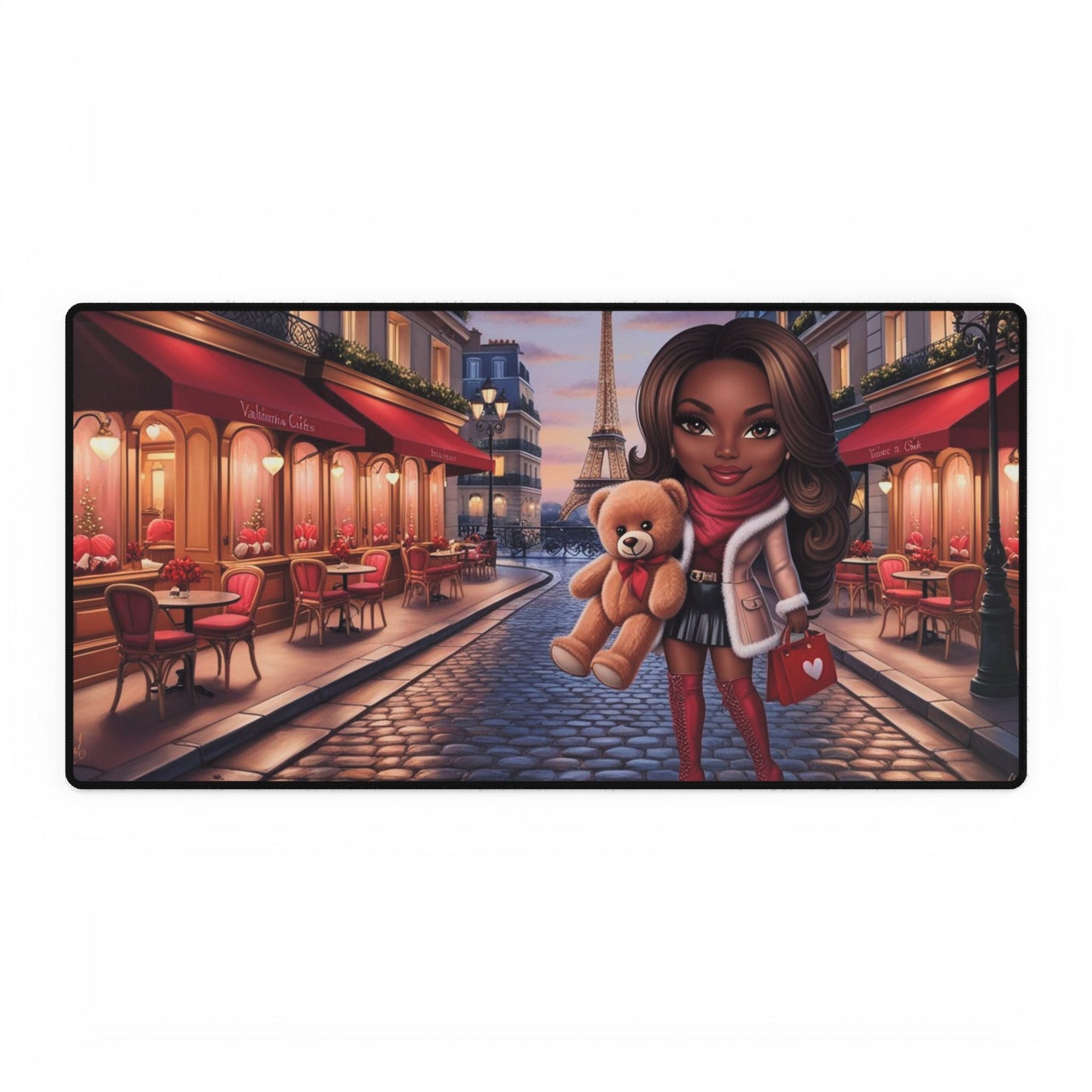 Parisian Charm Desk Mat with Cute Character Design