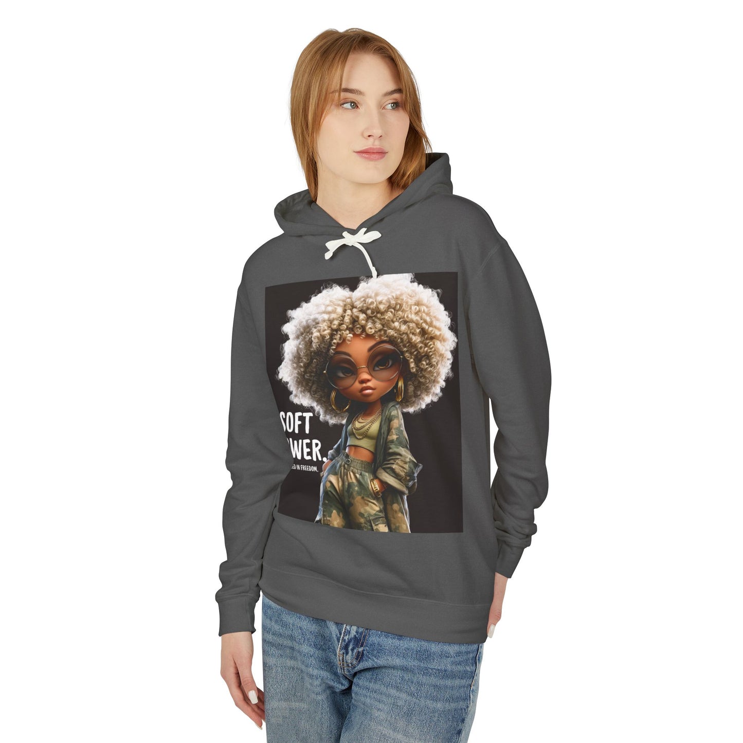 LIMITED EDITION | Camo Cool-girl Presence Doll Hoodie — Cute Curly Hair Art Pullover
