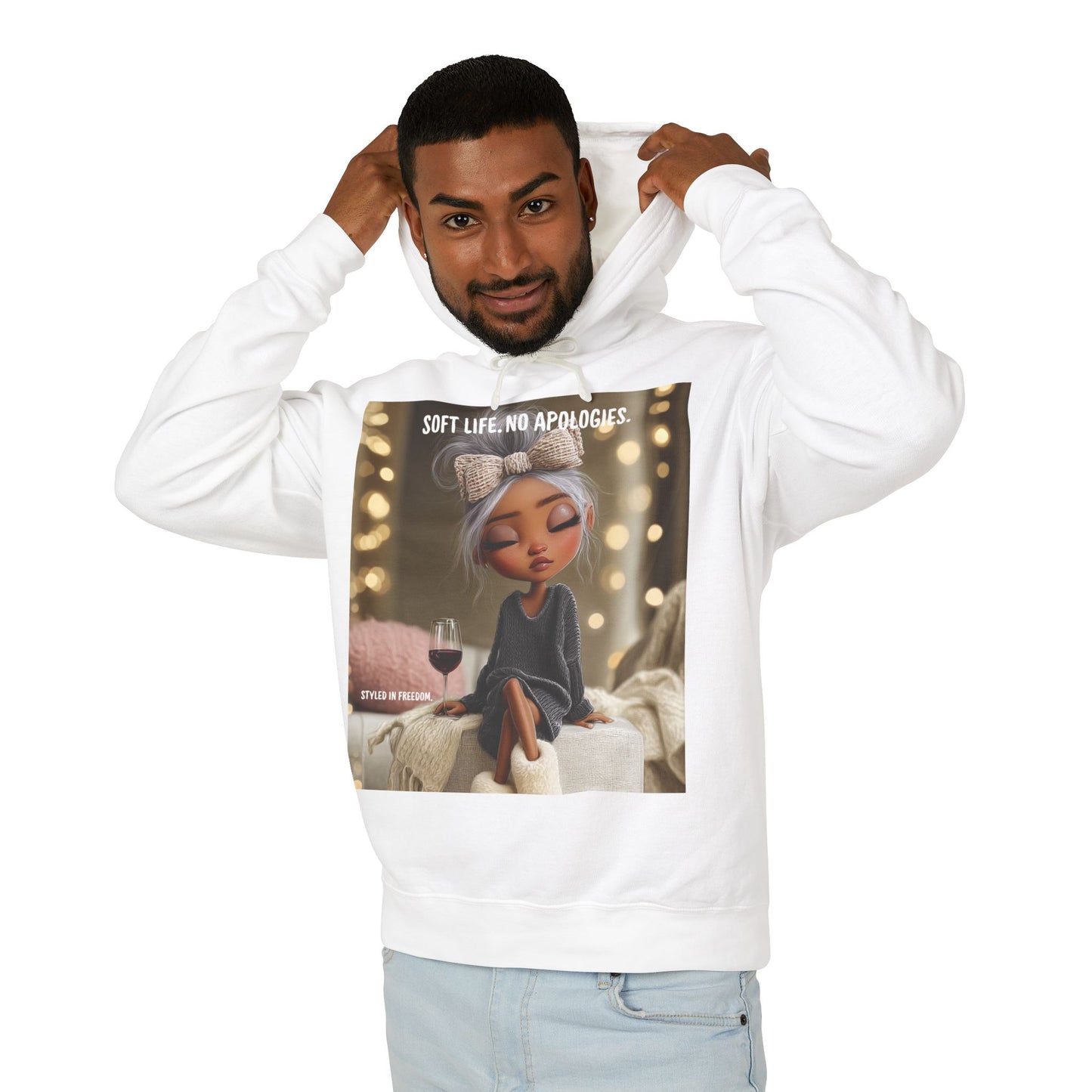 “Cheers to Me.” Hoodie — Relaxed Girl Illustration Sweatshirt