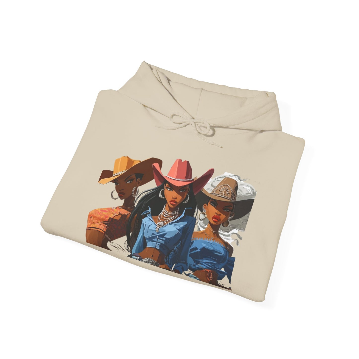 “Yeehaw & Unbothered” Trio Hoodie — Retro Western Cowgirl Graphic Sweatshirt