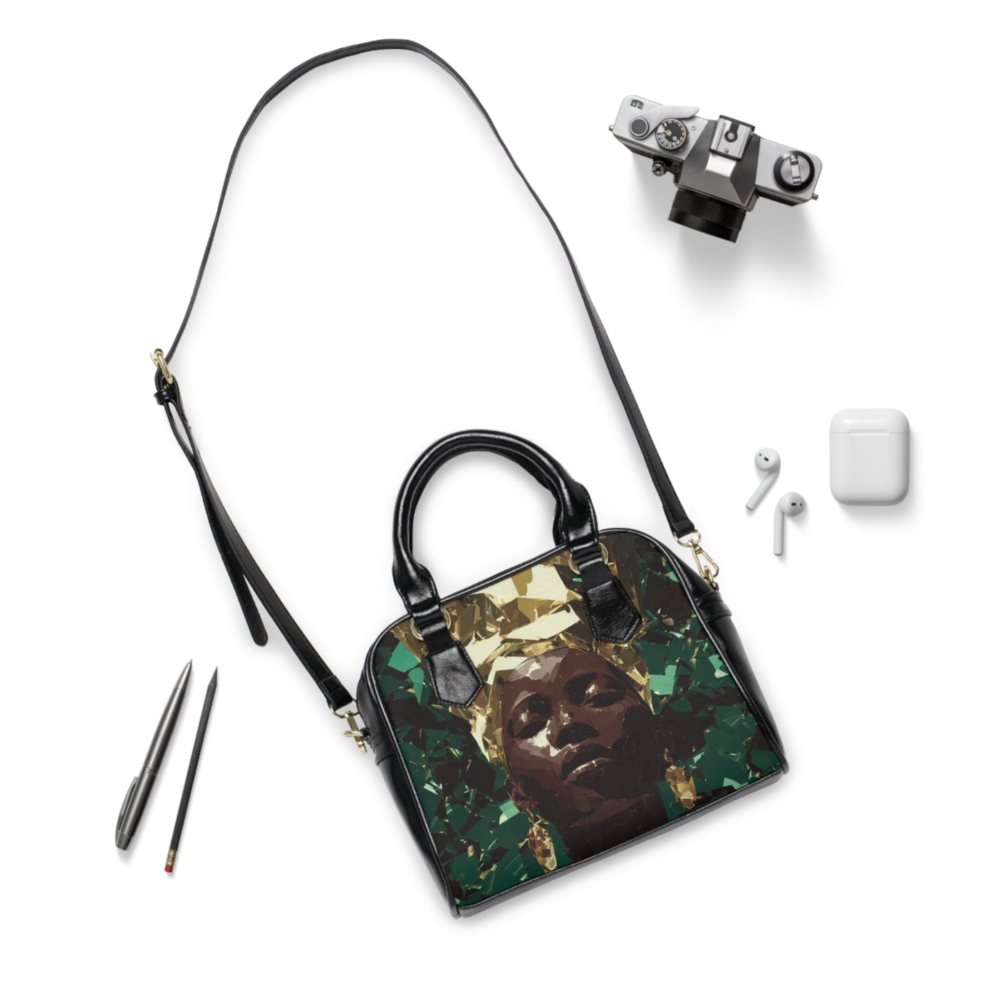 Artistic Shoulder Handbag with Empowering Design