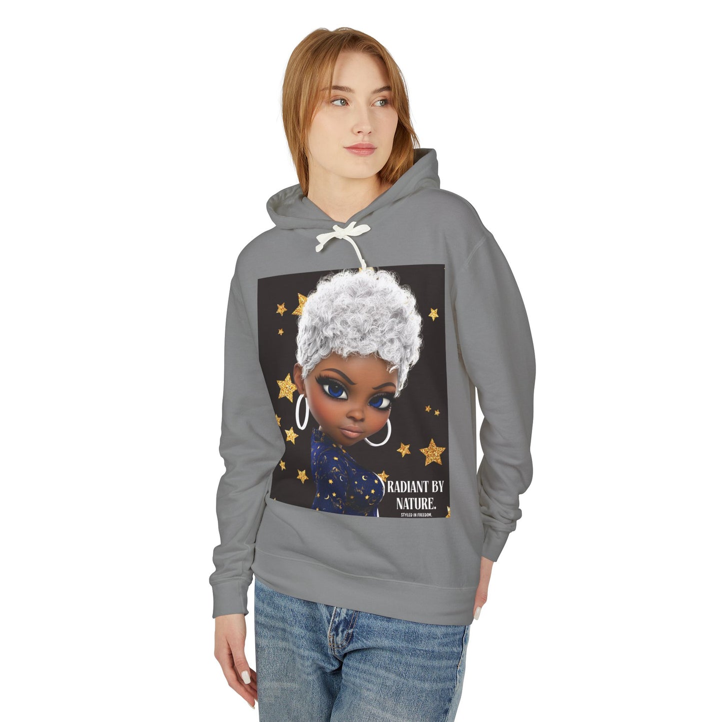 Radiant Me Chic Granny Portrait Hoodie — Cute Elderly Woman Illustration Sweatshirt