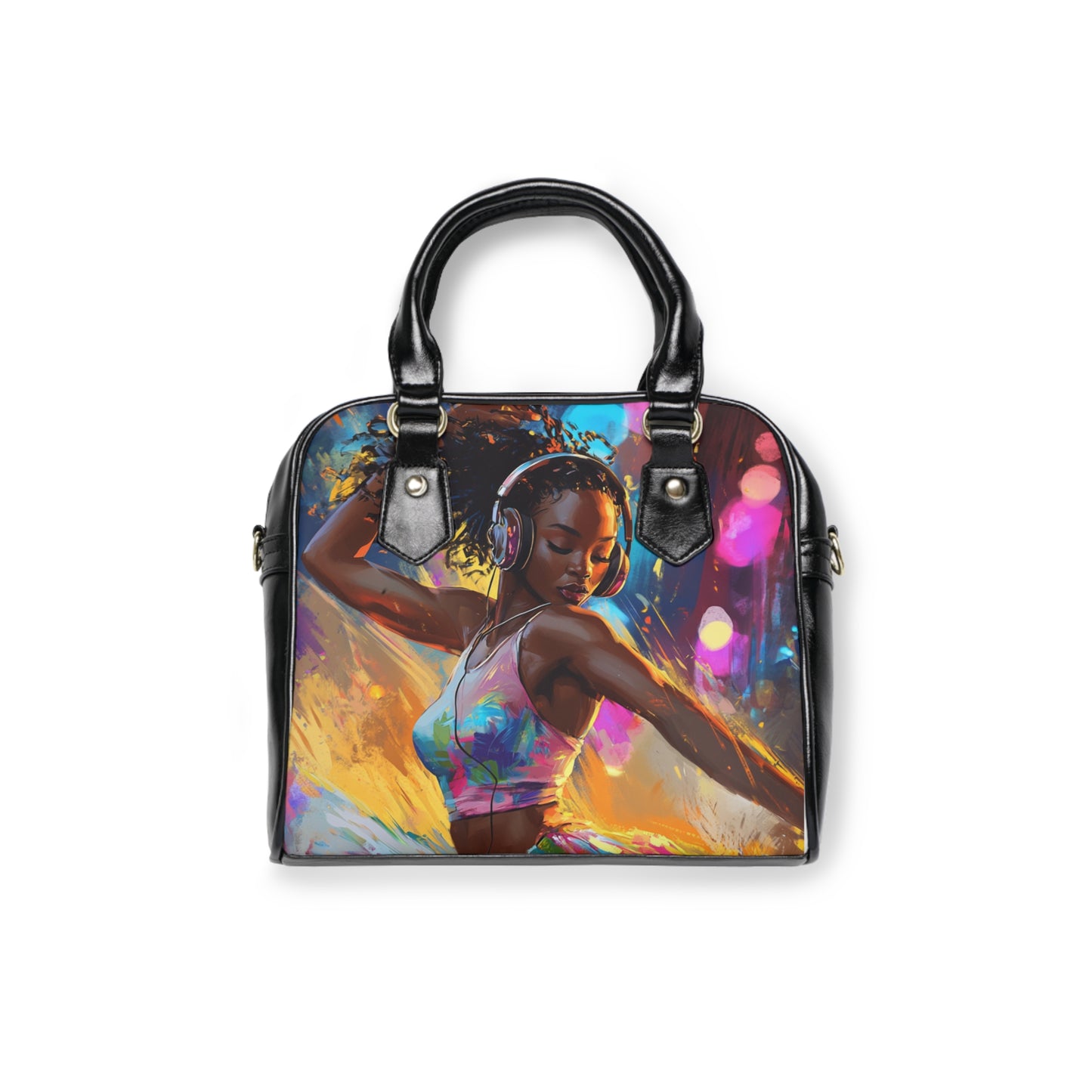 Destiny Shoulder Handbag — Colorful Dancing DJ Girl Print Shoulder Handbag