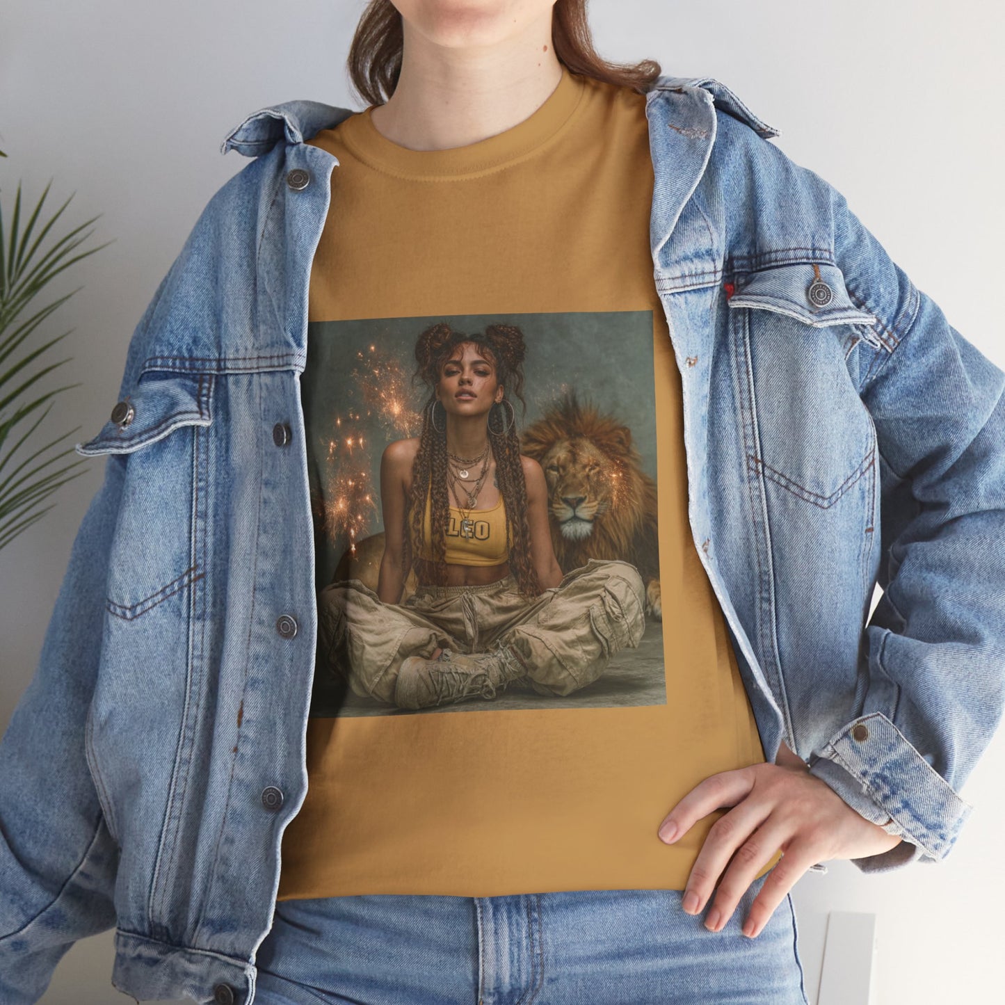 Leo Graphic Tee | Unisex Heavy Cotton T-Shirt for Yoga Lovers, Mindfulness, Gift for Her, Relaxation