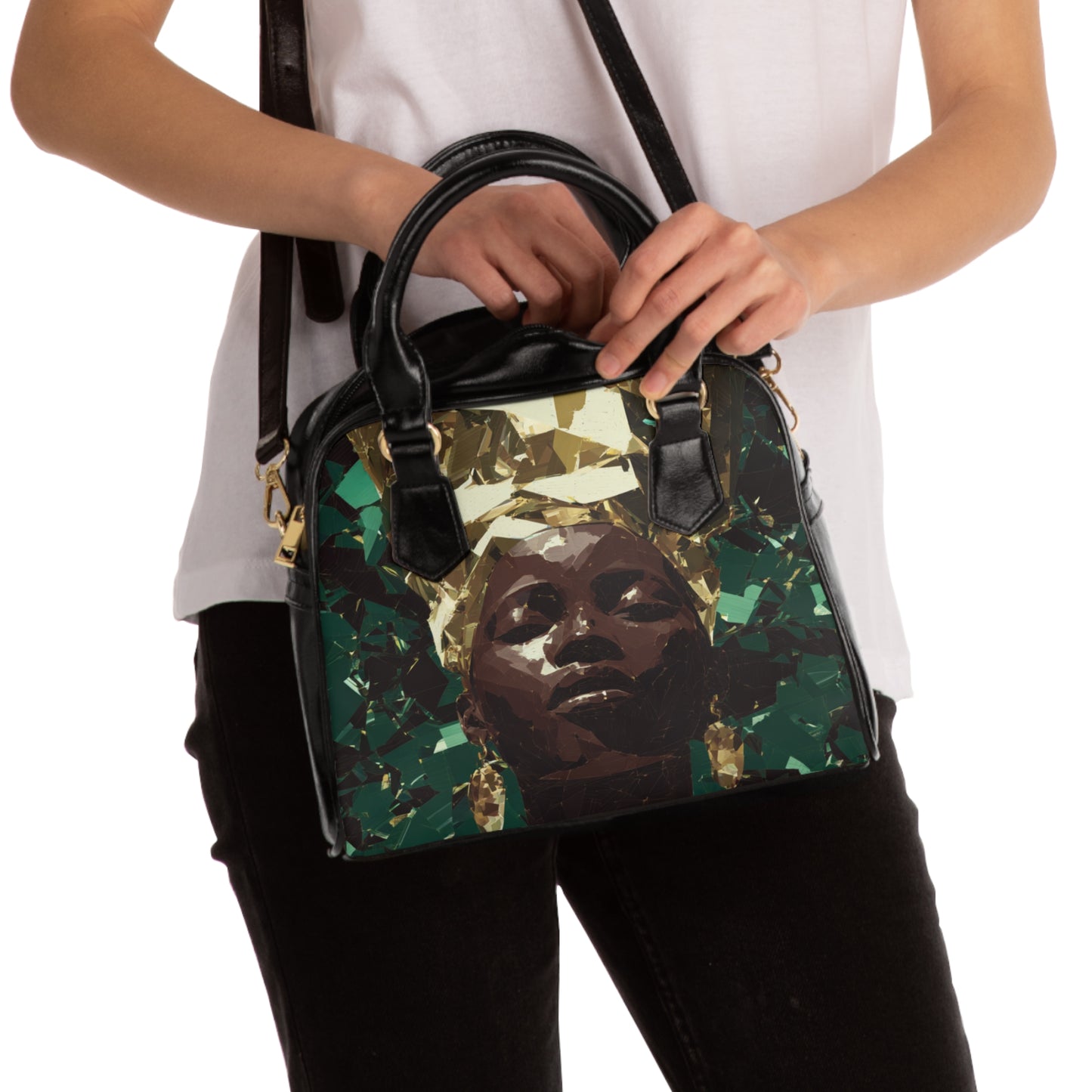 Artistic Shoulder Handbag with Empowering Design