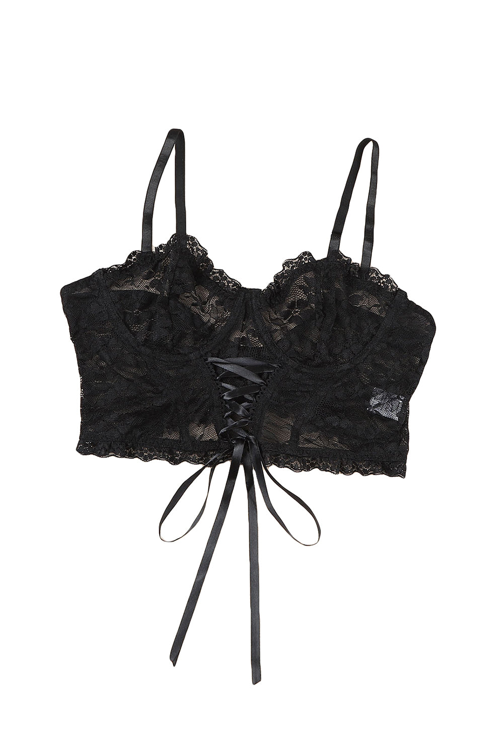 Black Lace-Up Lace Bralette