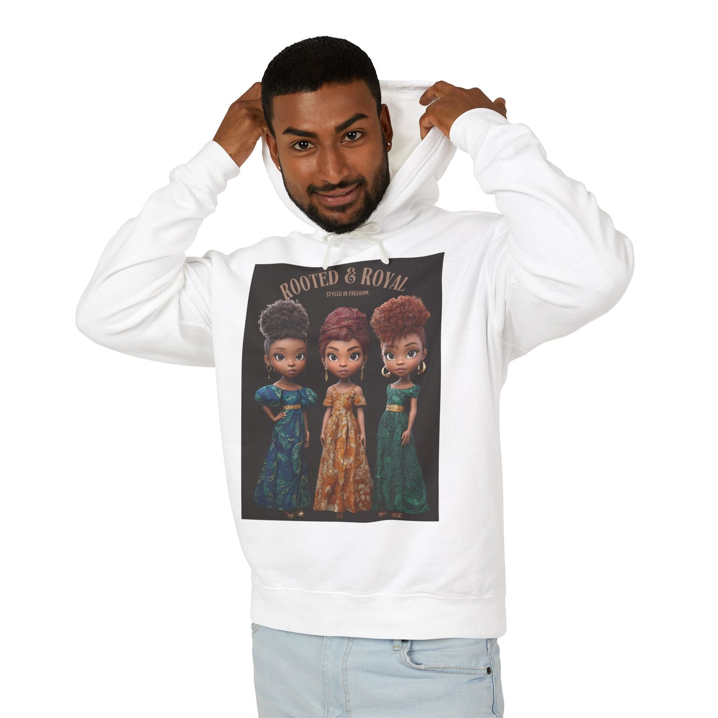 Rooted & Royal Girls Hoodie — Black Princess Trio Graphic Hooded Sweatshirt