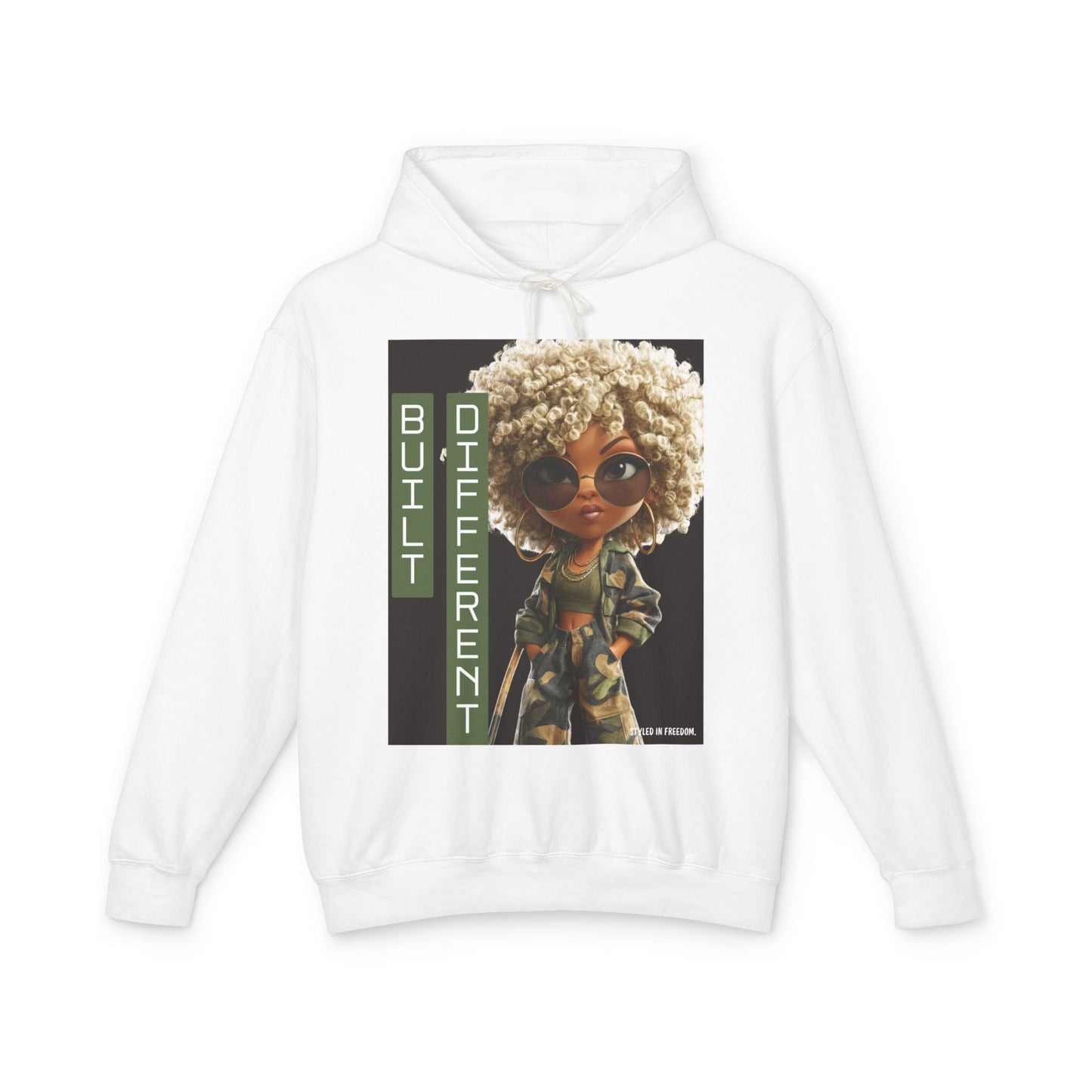 Built Different Hoodie — Cute Afro Doll Graphic Lightweight Hoodie