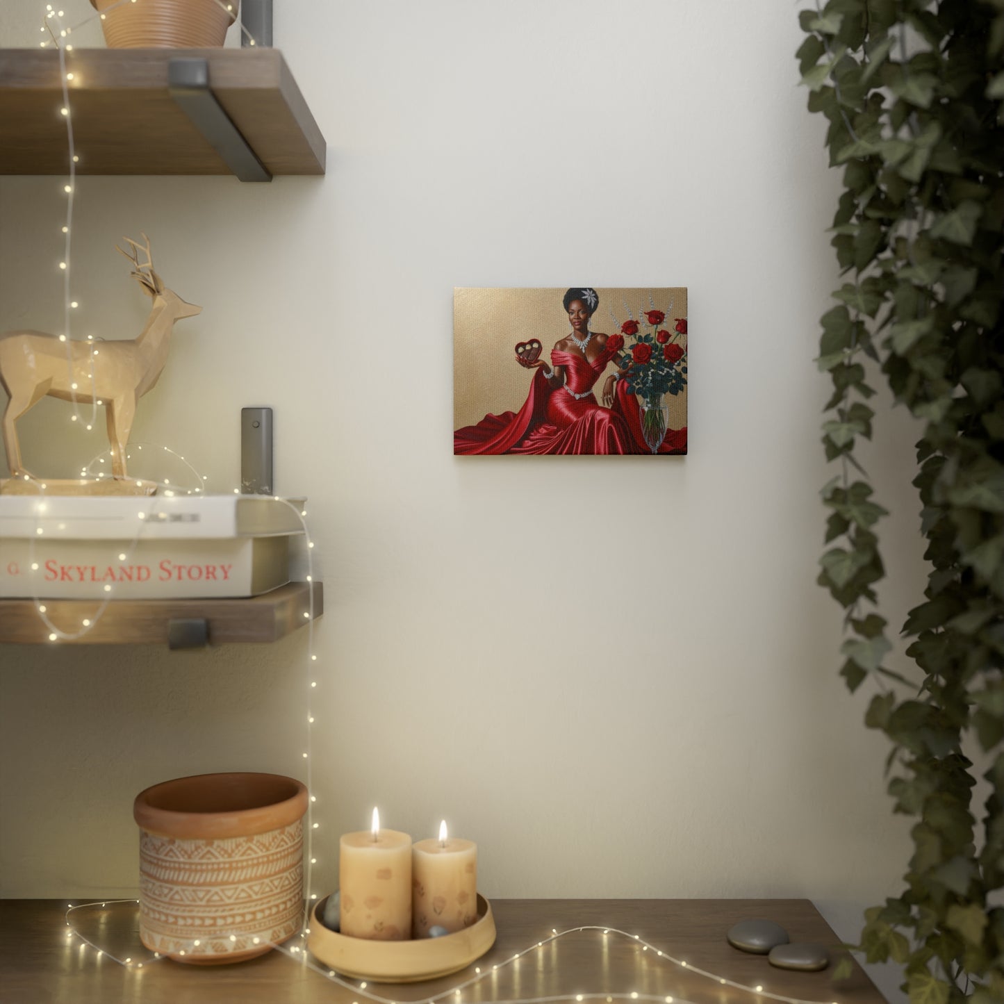 Elegant Canvas Photo Tile - Romantic Art Piece with Roses and Red Dress