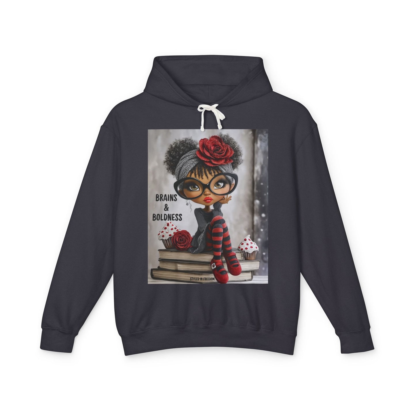LIMITED EDITION | Brains & Boldness Chic Scholar Doll — Retro Glasses, Red Rose & Striped Socks Graphic Hoodie