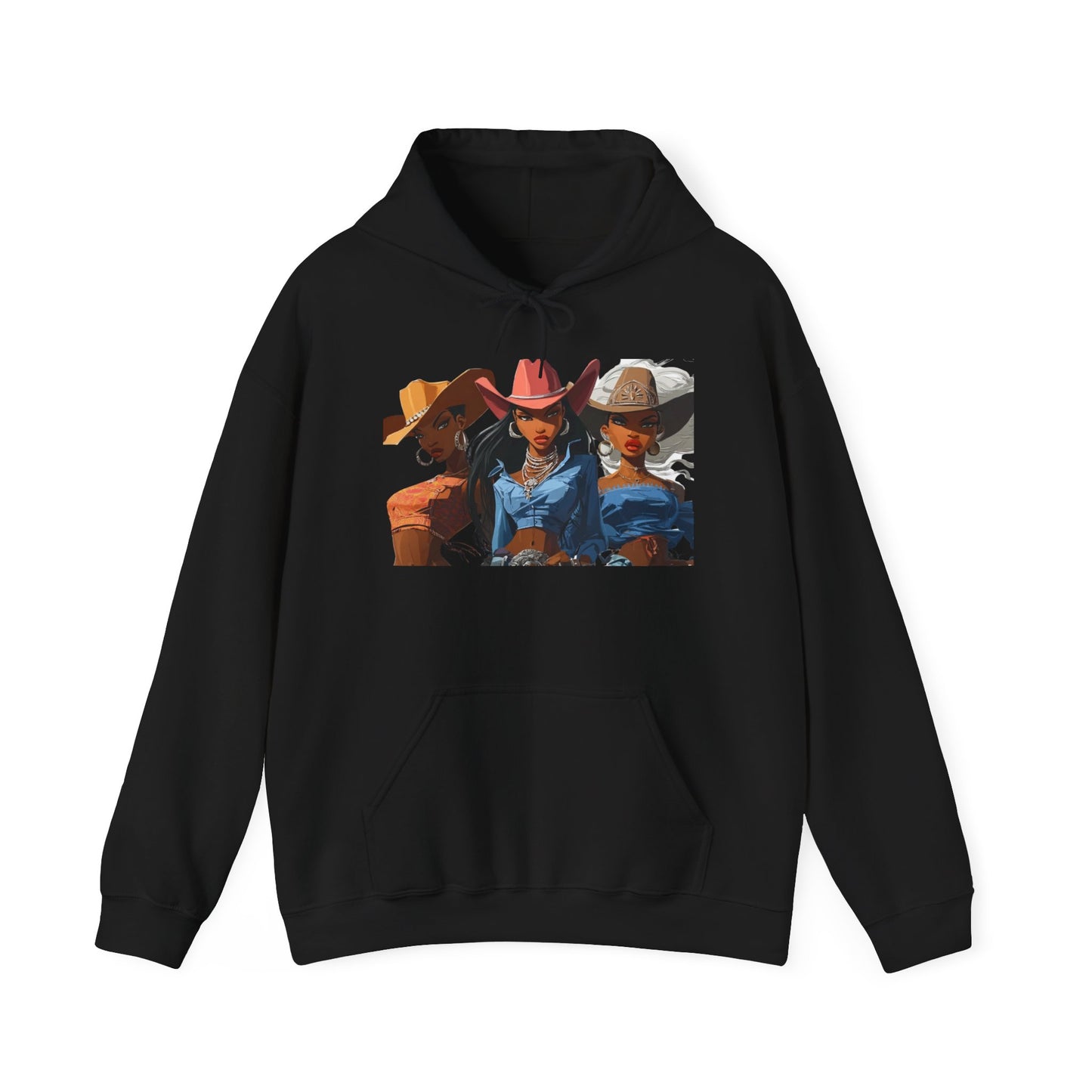 “Yeehaw & Unbothered” Trio Hoodie — Retro Western Cowgirl Graphic Sweatshirt