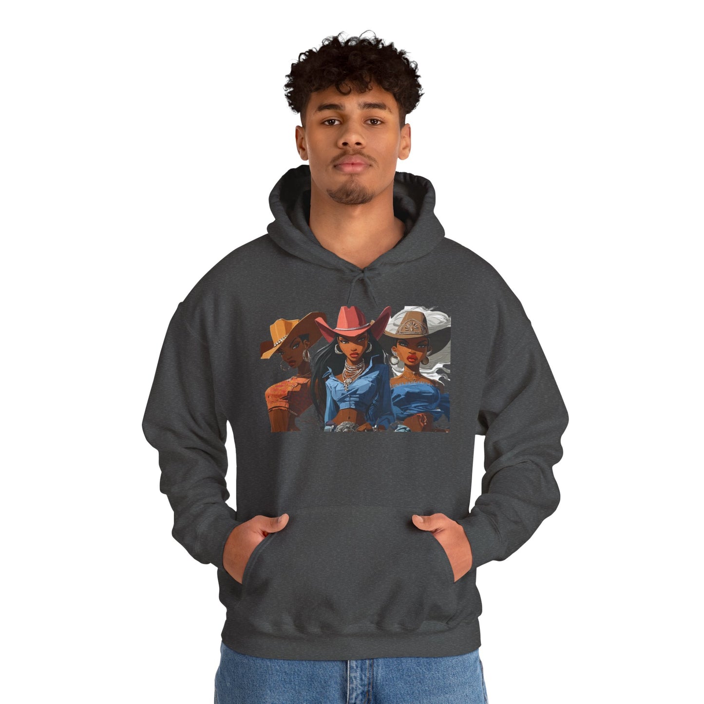 “Yeehaw & Unbothered” Trio Hoodie — Retro Western Cowgirl Graphic Sweatshirt
