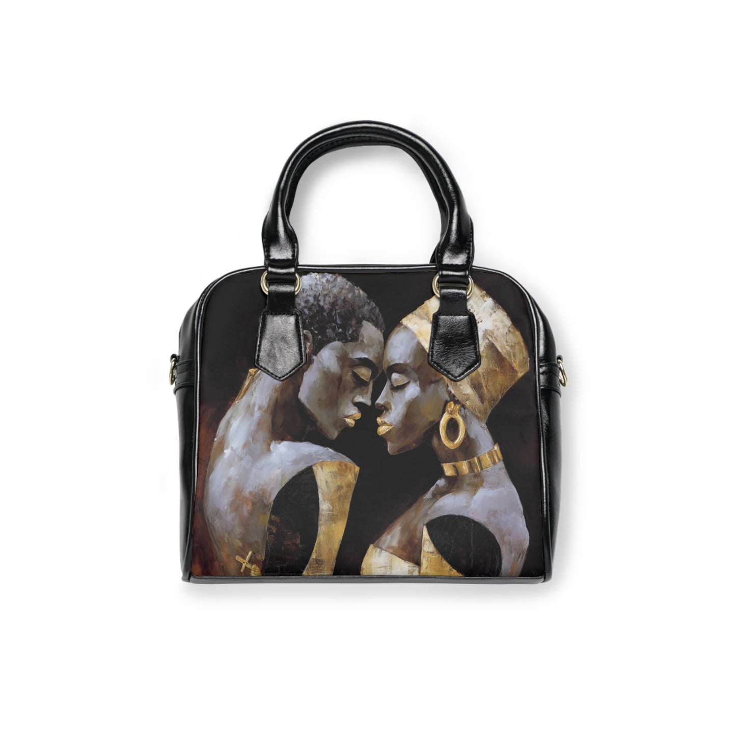Elegant Art-Inspired Shoulder Handbag – Abstract Afrocentric Couple, Couples Embrace Design