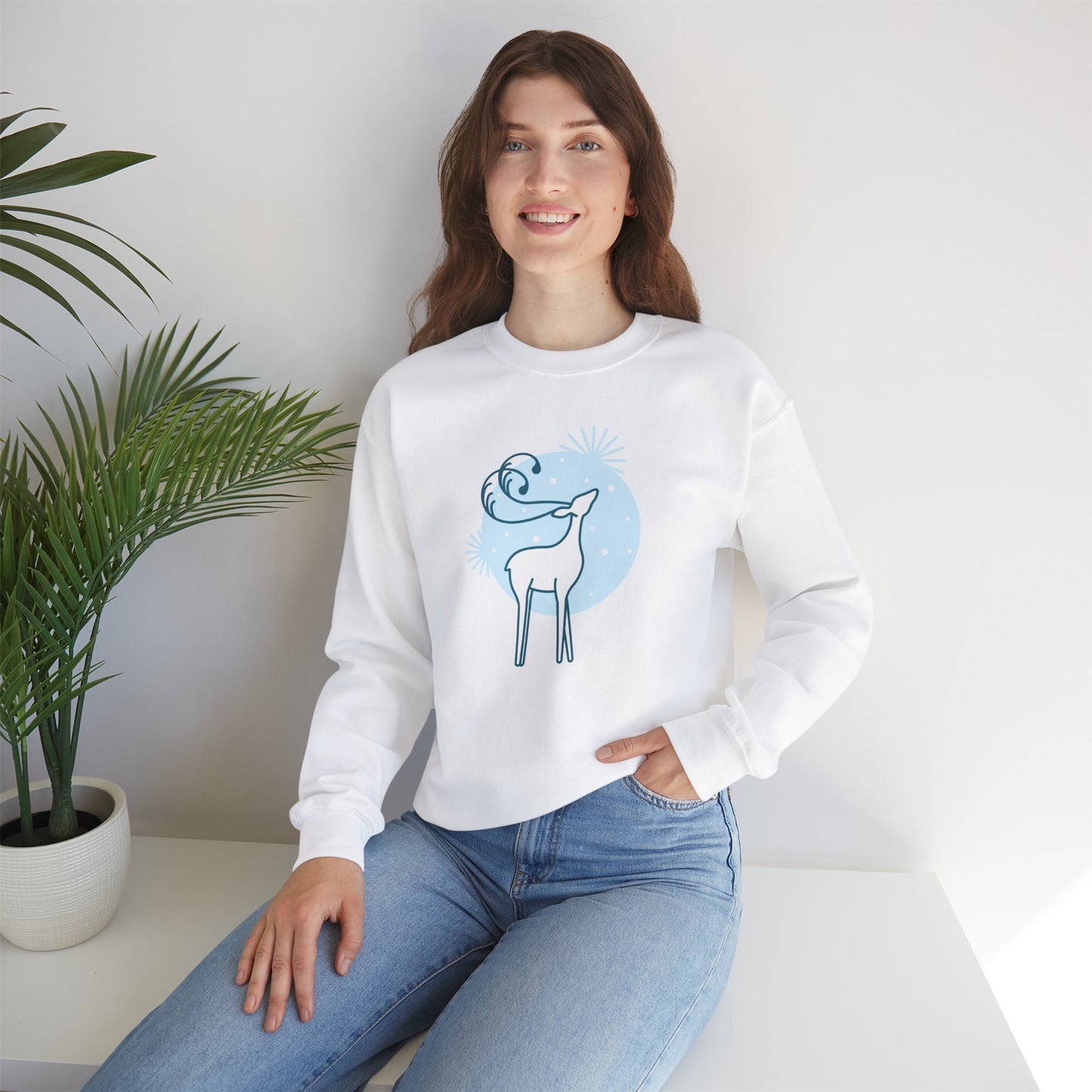 Christmas Reindeer Art Crewneck Sweatshirt