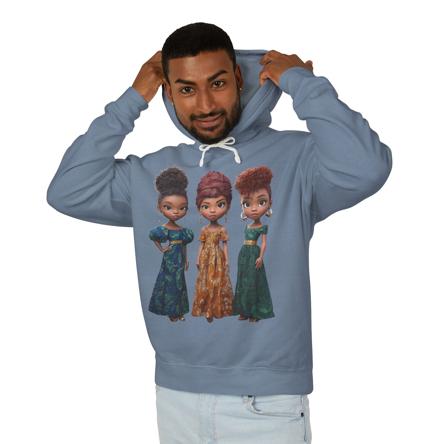 African Heritage Royalty Doll Trio Graphic Lightweight Hoodie